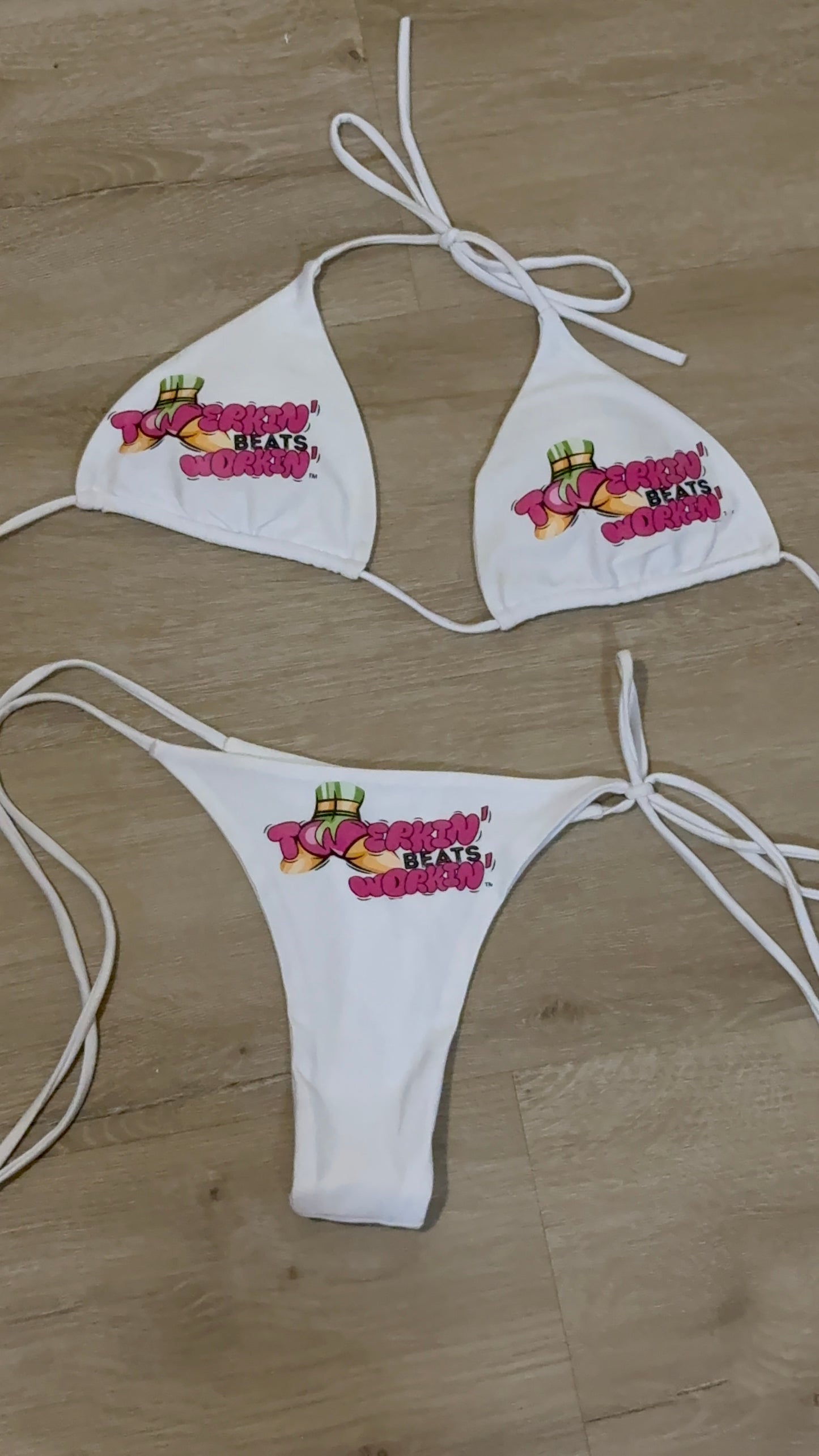 Pink and green TBW booty designed thong string bikini