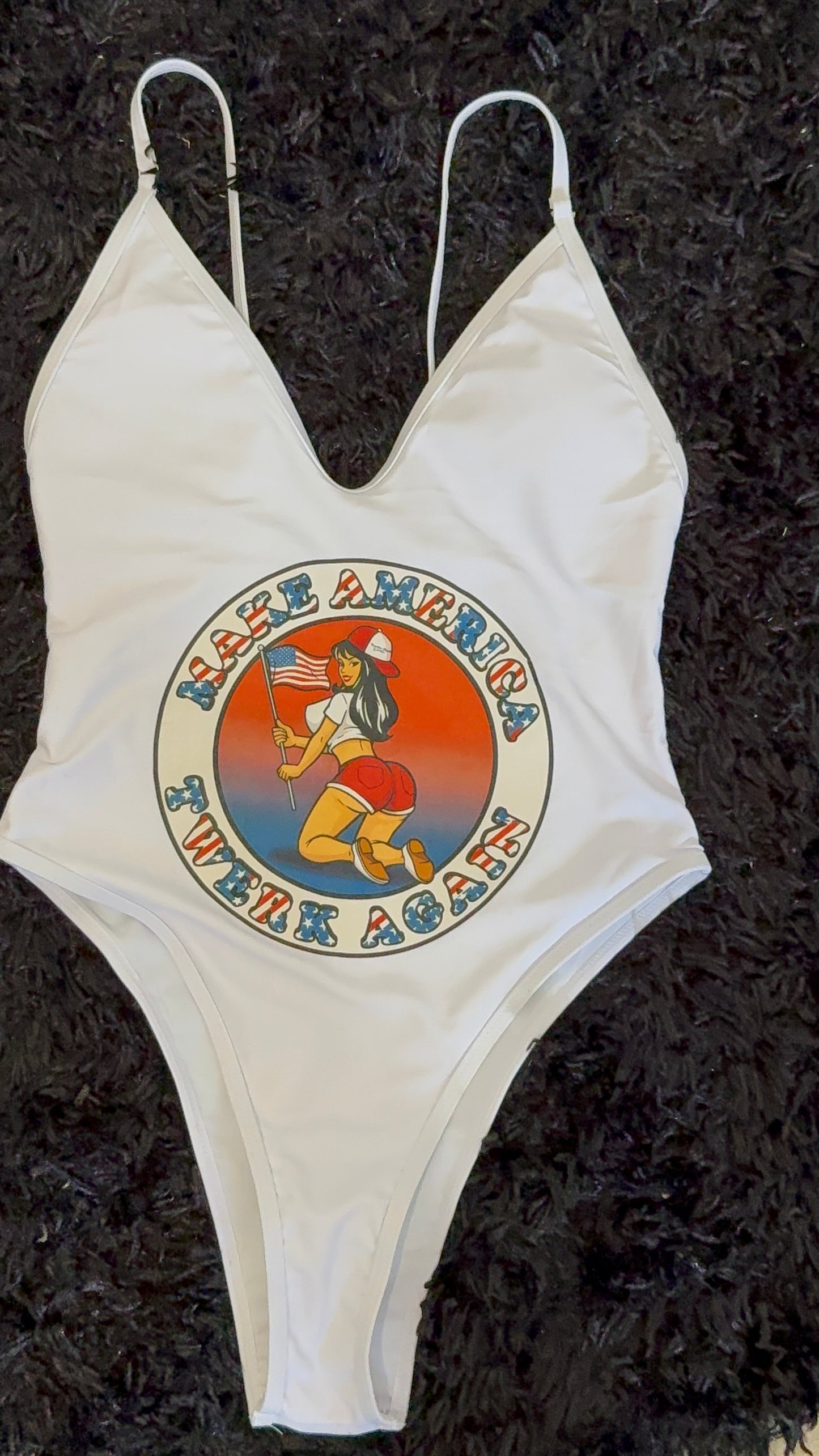 Make America Twerk Again on front of one piece