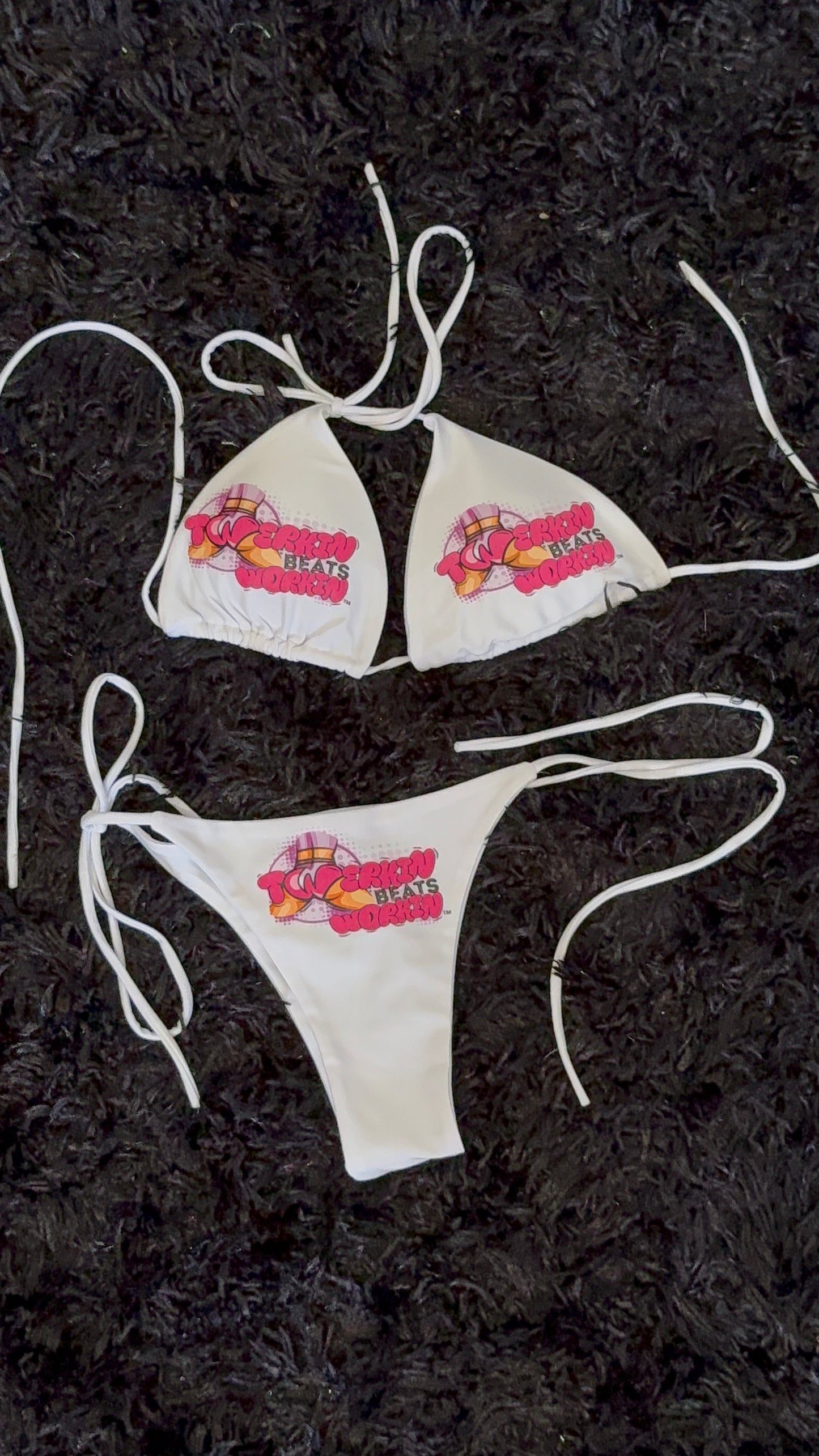 Pink & purple Twerkin’ Beats Workin’ booty designed thong string Bikini