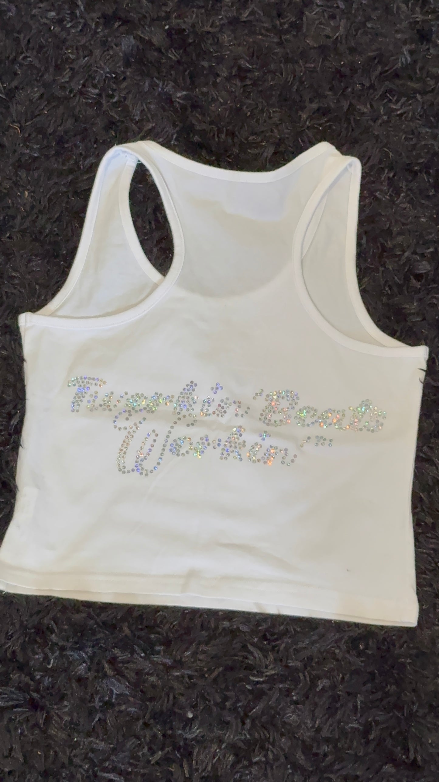 Orange and green TBW design on front of tank/glitter TBW on back of tank