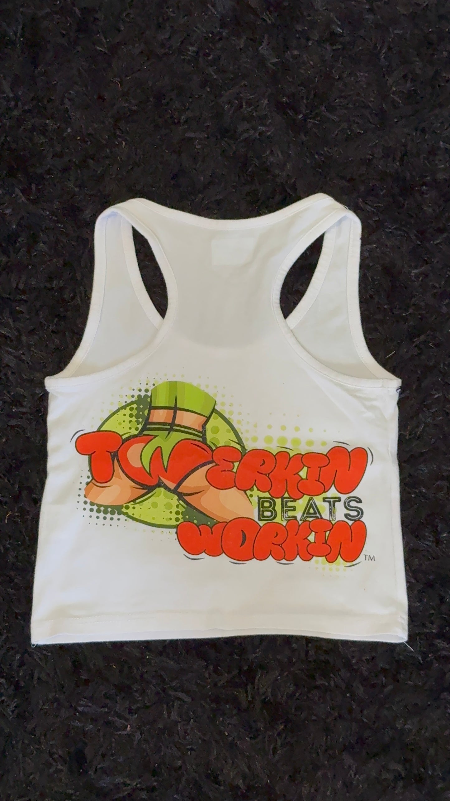 Glitter TBW on front of tank/ orange & green TBW on back of tank