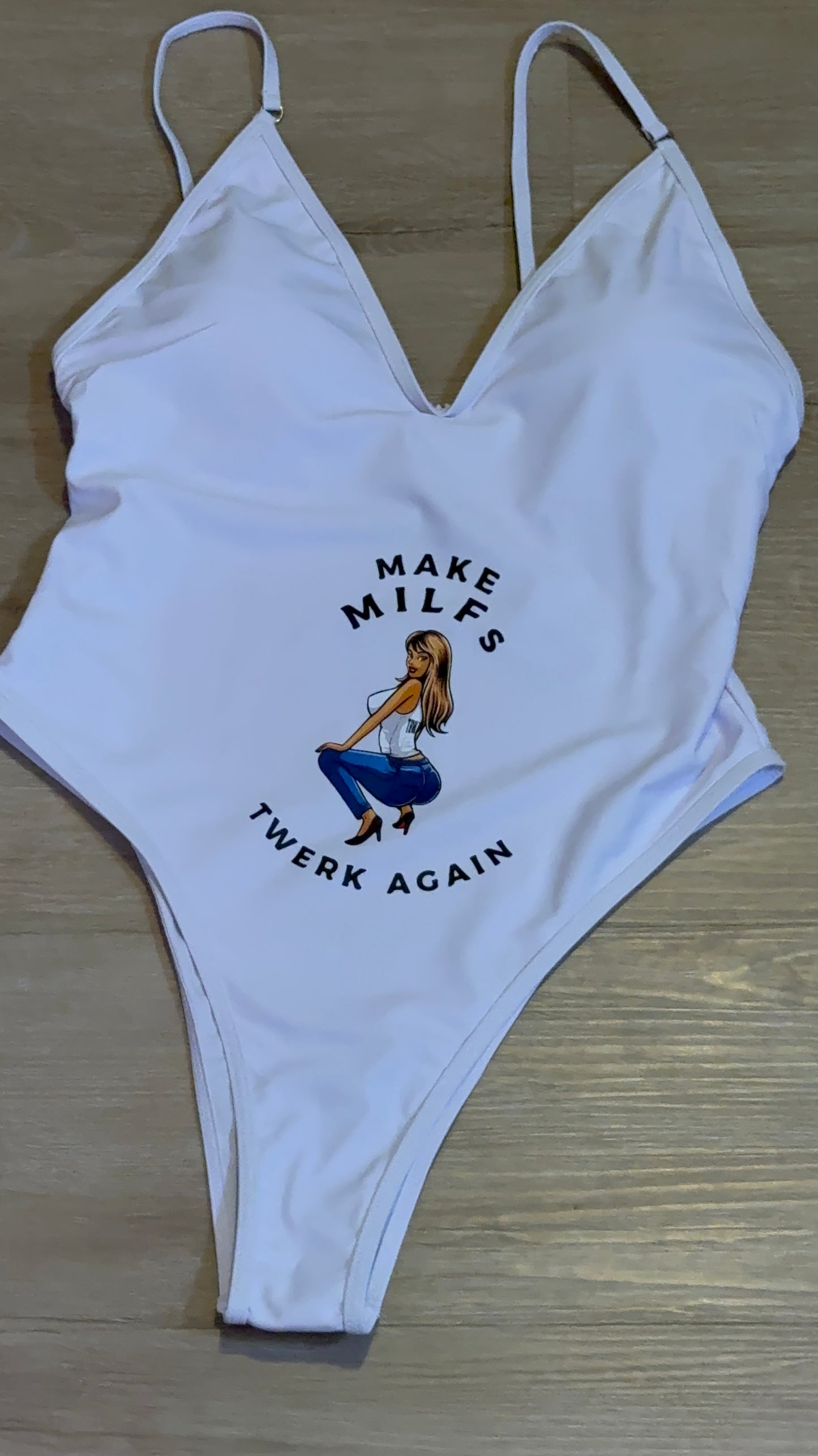 White Make Milfs Twerk Again design one piece