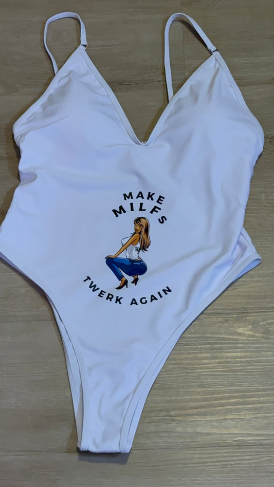 White Make Milfs Twerk Again design one piece