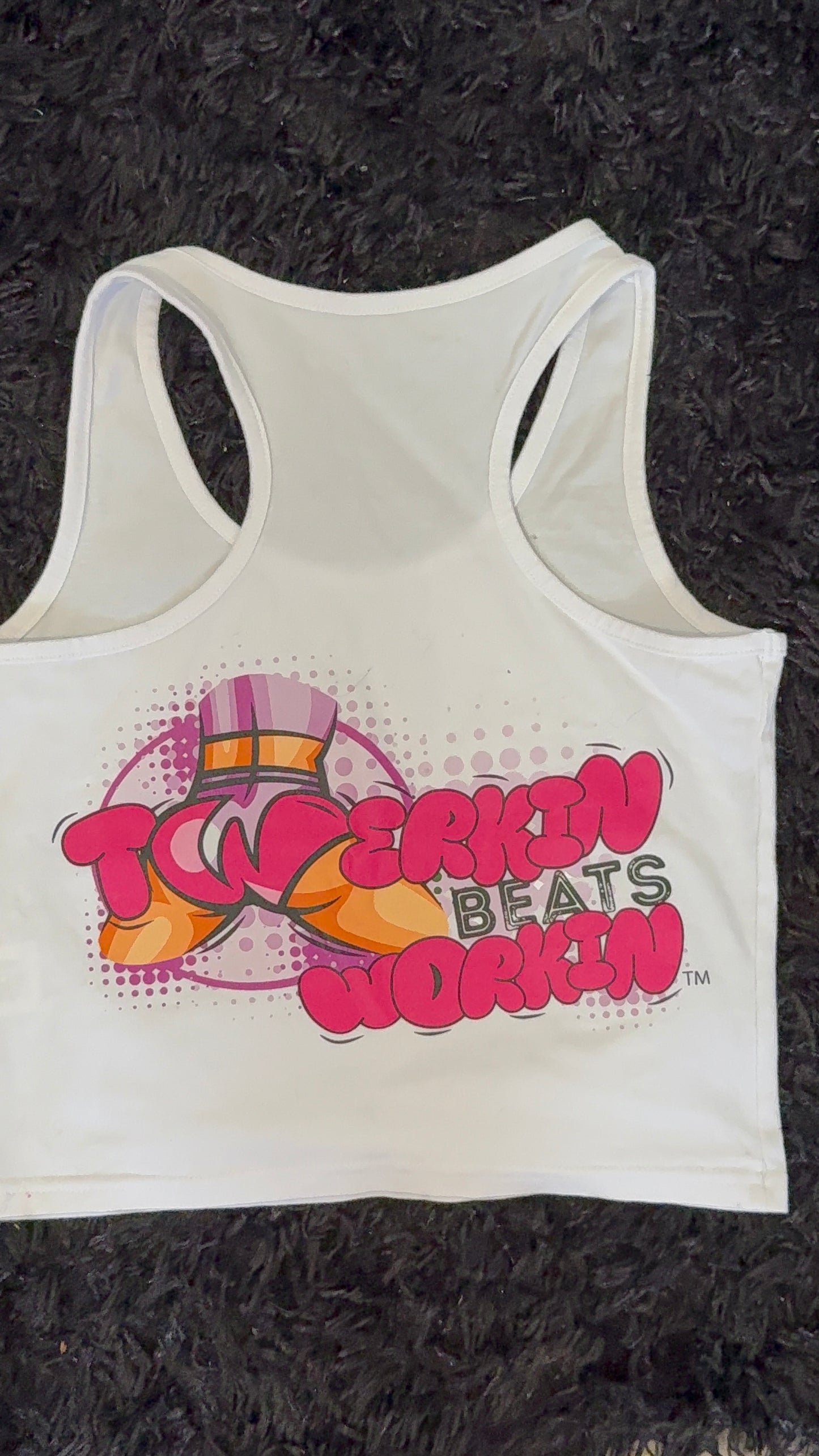 Glitter TBW on front of tank/ pink and purple TBW design on back of tank