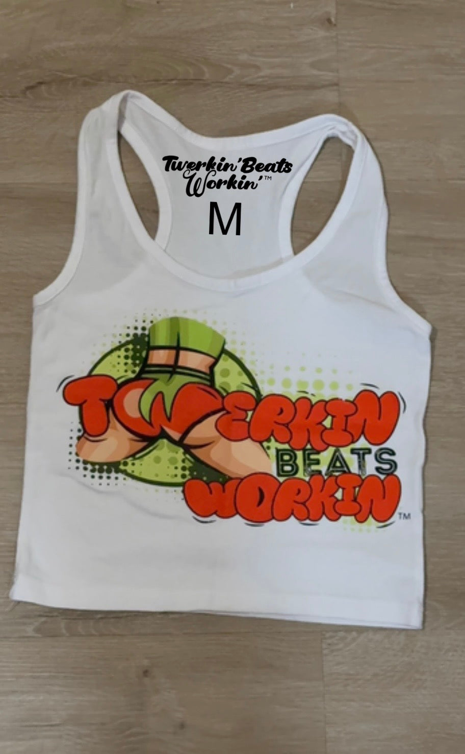 Orange and green TBW design on front of tank/glitter TBW on back of tank