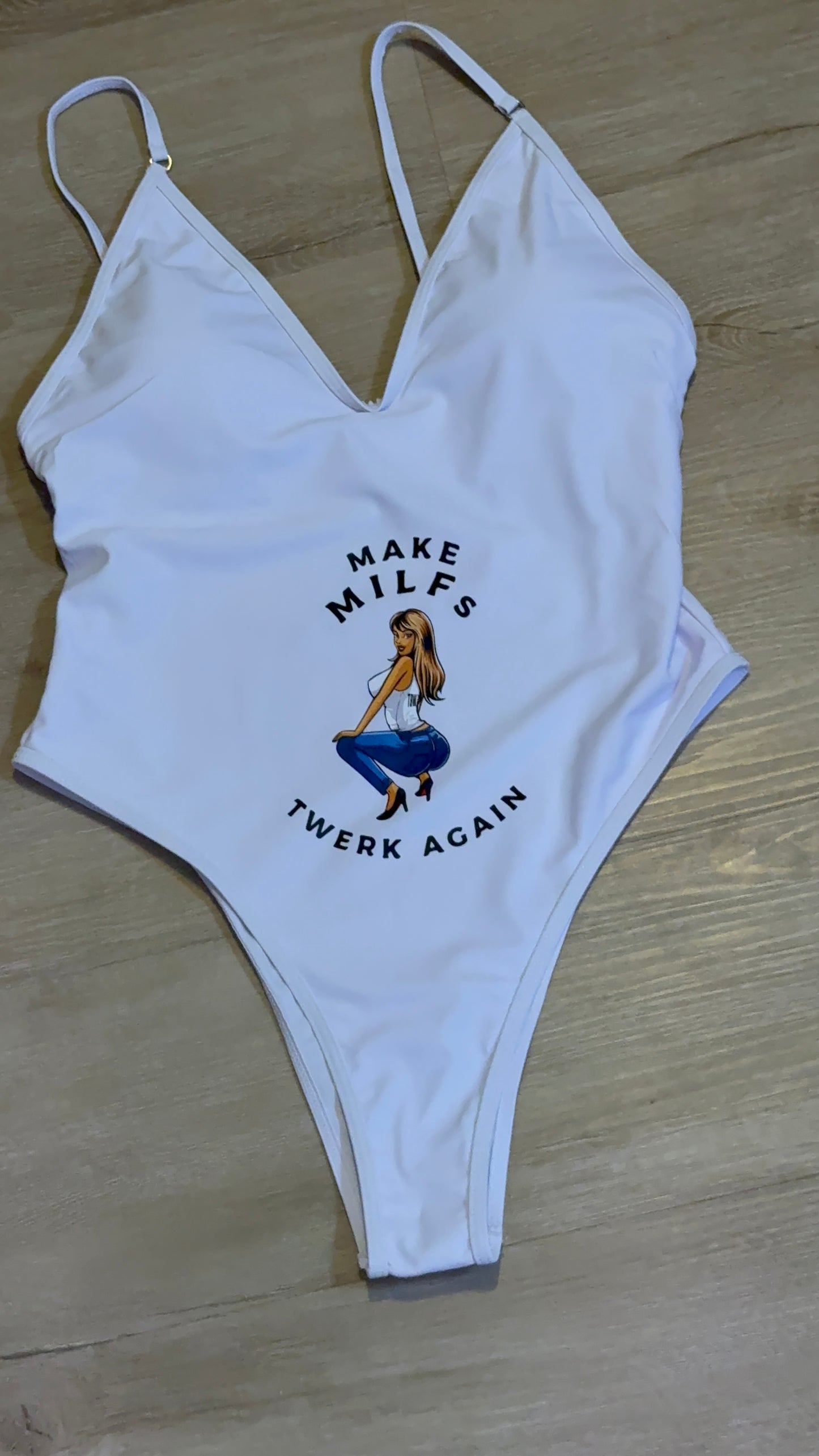 White Make Milfs Twerk Again design one piece