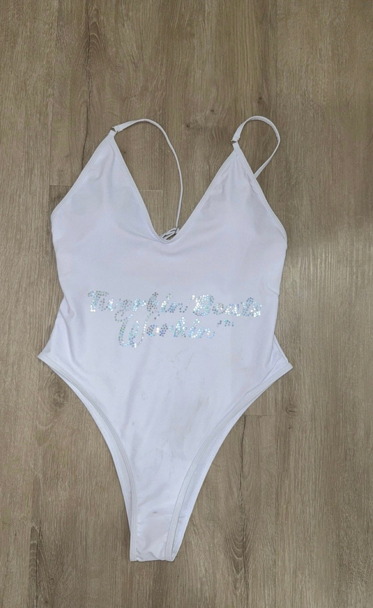 Pink and green Twerkin’ Beats Workin’Booty designed one piece