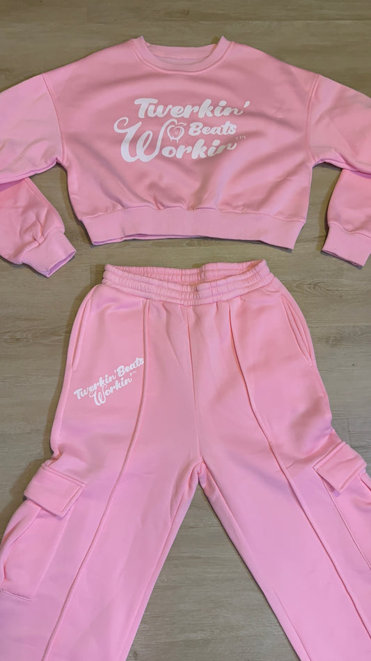 Pink With white Twerkin’ Beats Workin’ peach designed Jogger with side and back pockets