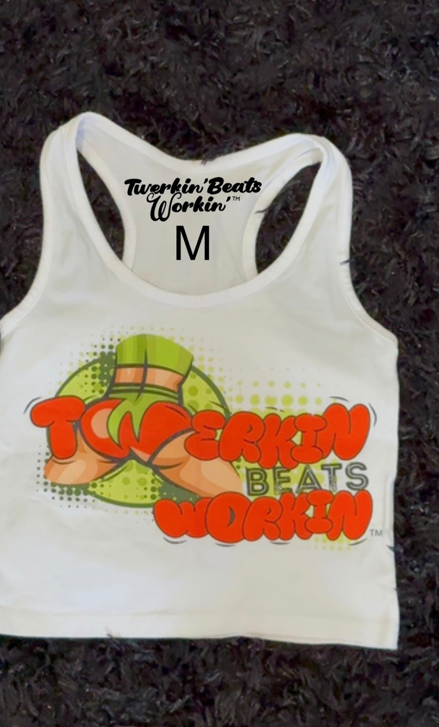 Orange and green TBW design on front of tank/glitter TBW on back of tank