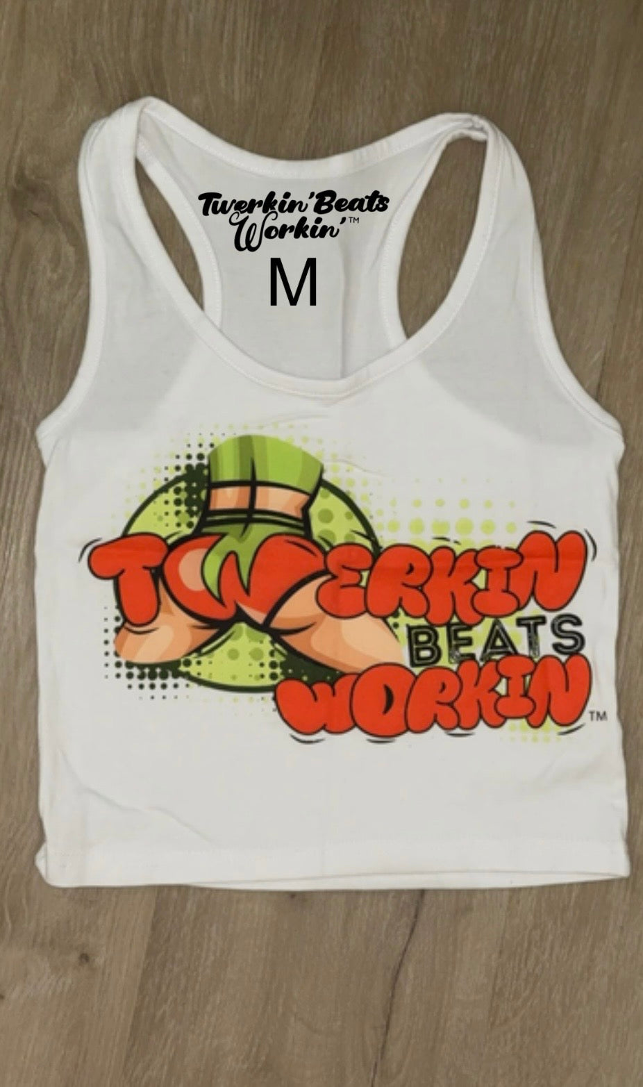 Orange and green TBW design on front of tank/glitter TBW on back of tank