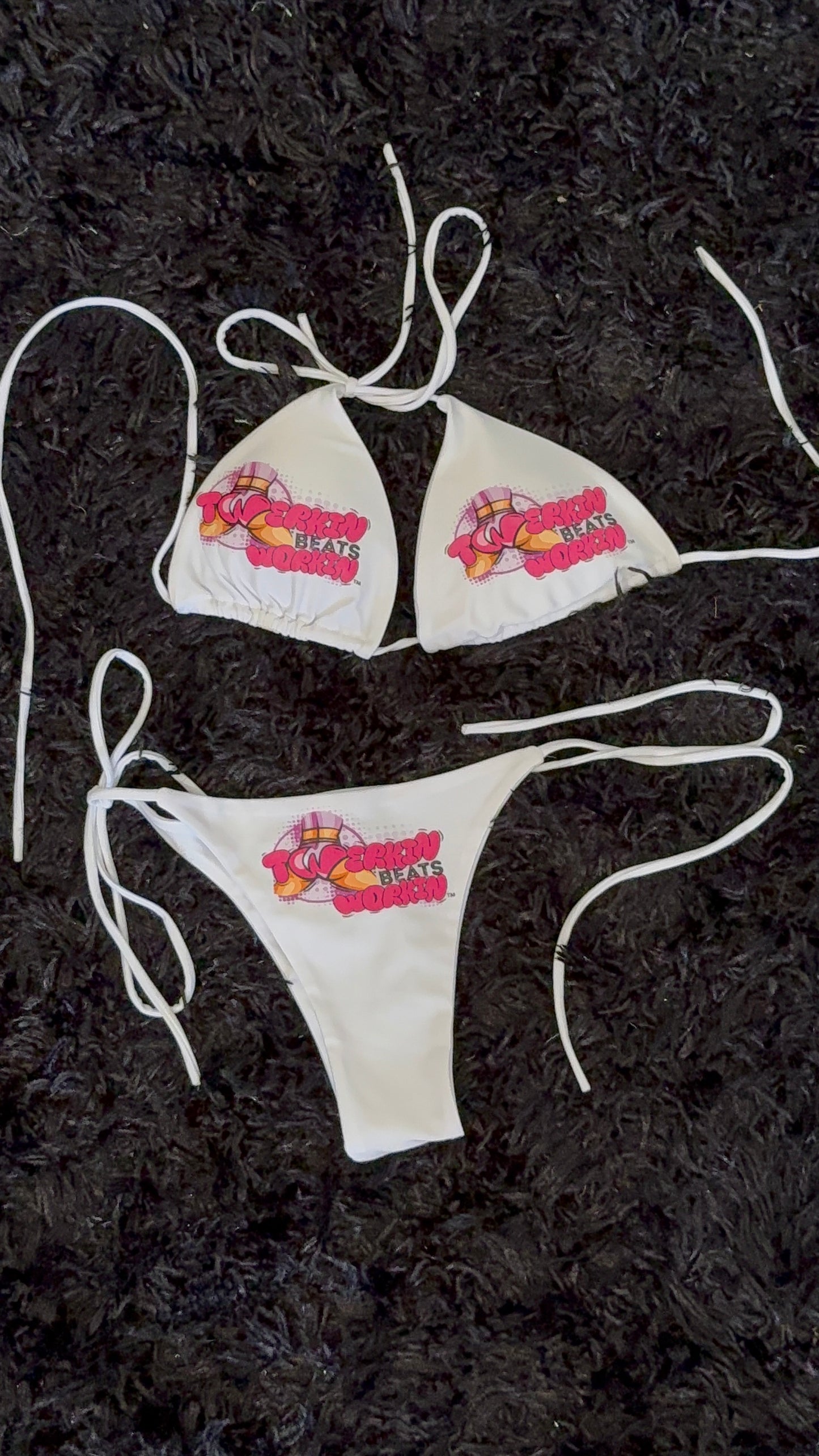 Pink & purple Twerkin’ Beats Workin’ booty designed thong string Bikini