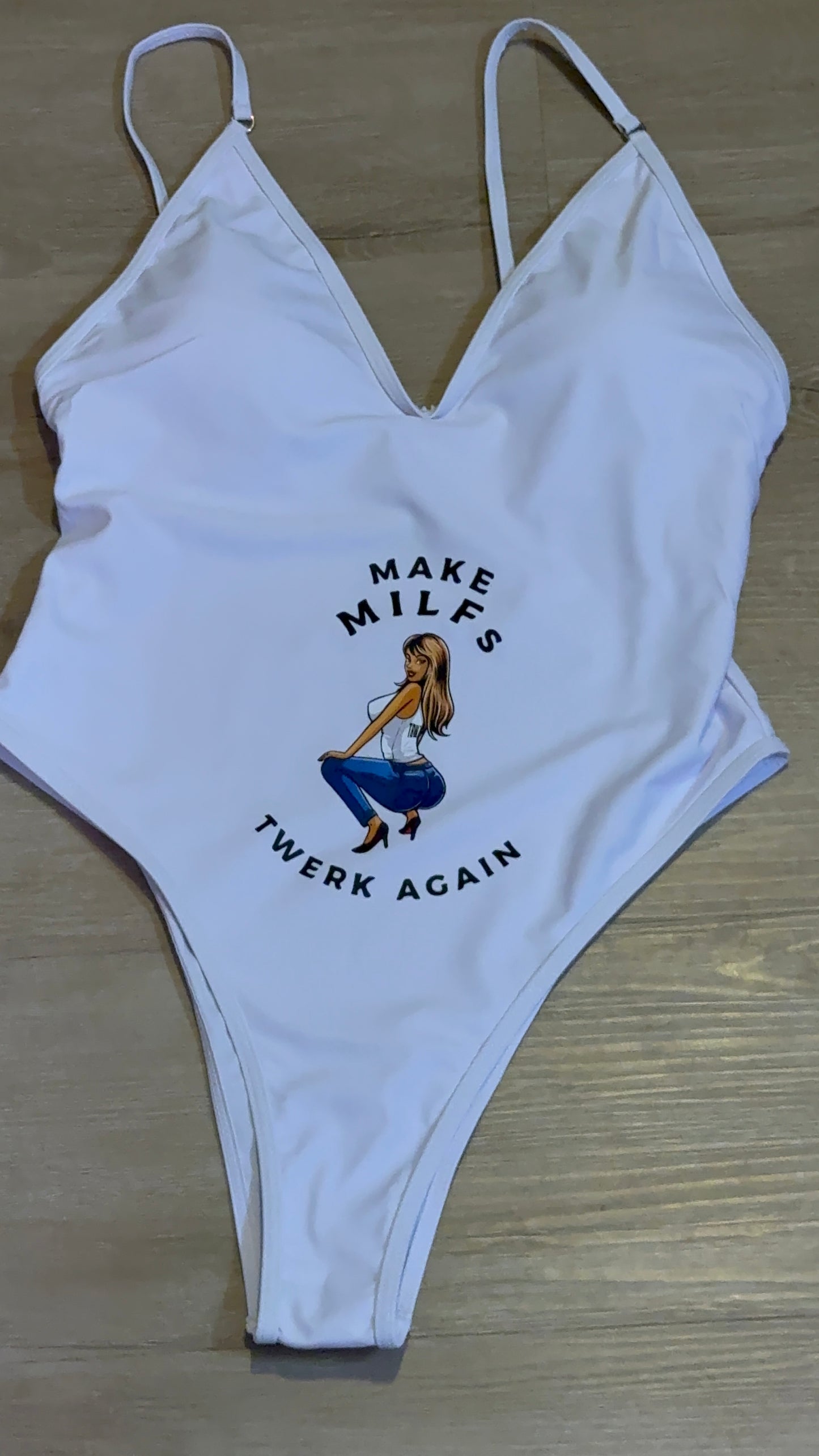 White Make Milfs Twerk Again design one piece