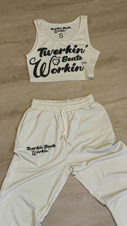 Women’s Tan Jogger with black Twerkin’ Beats Workin’ peach design
