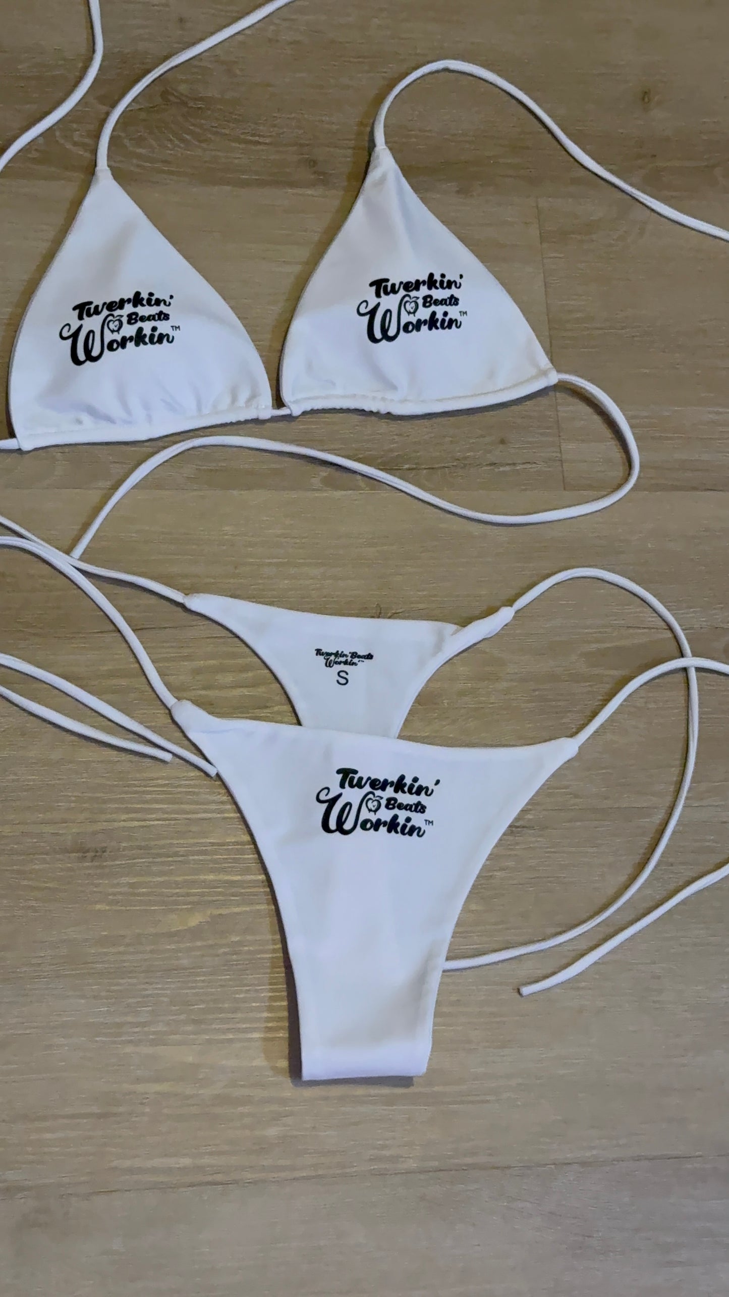 Twerkin’ Beats Workin’ peach designed bikini