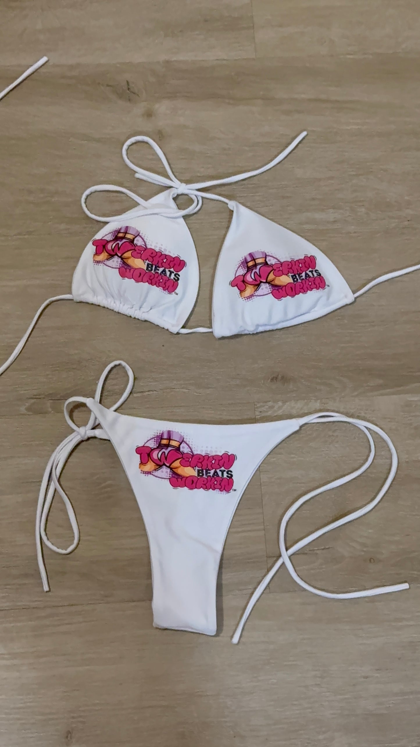 Pink & purple Twerkin’ Beats Workin’ booty designed thong string Bikini