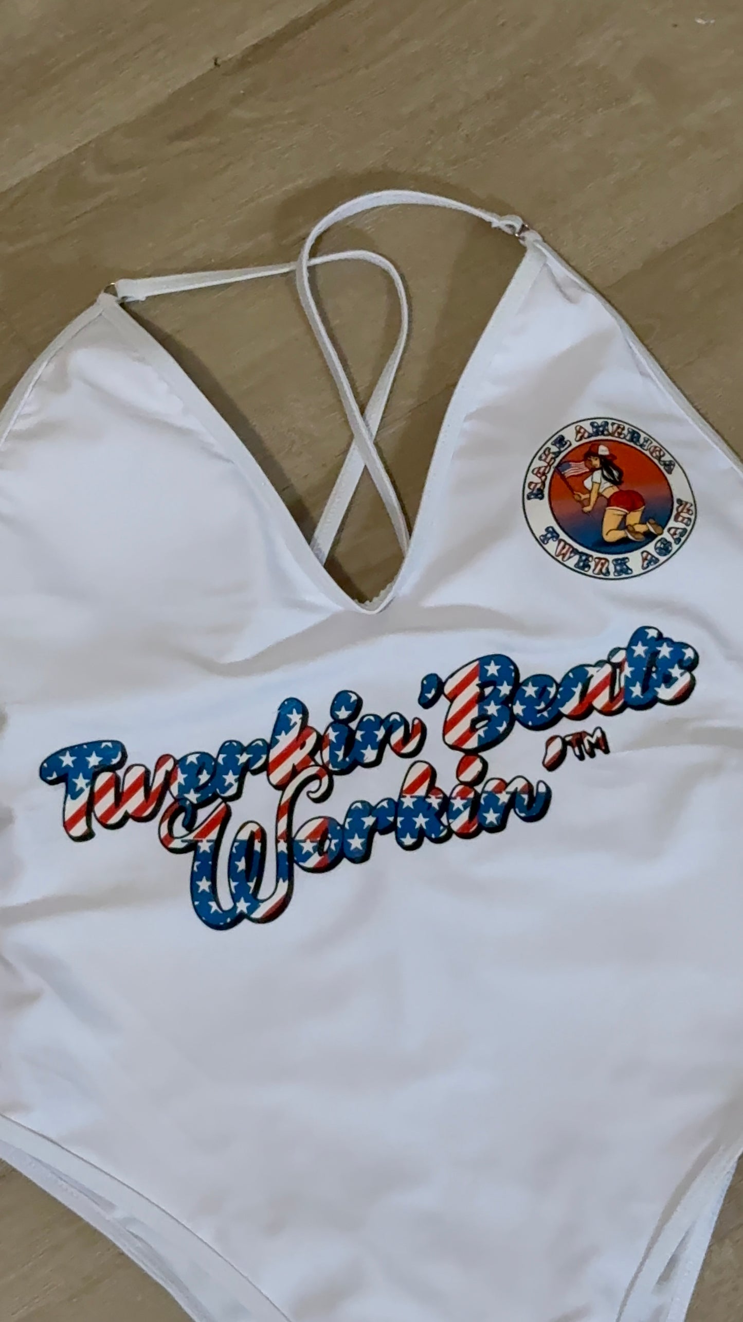 Make America Twerk Again front left boob design one piece