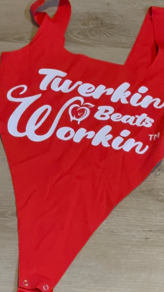 Red Thong Twerkin’ Beats Workin’ peach design one piece