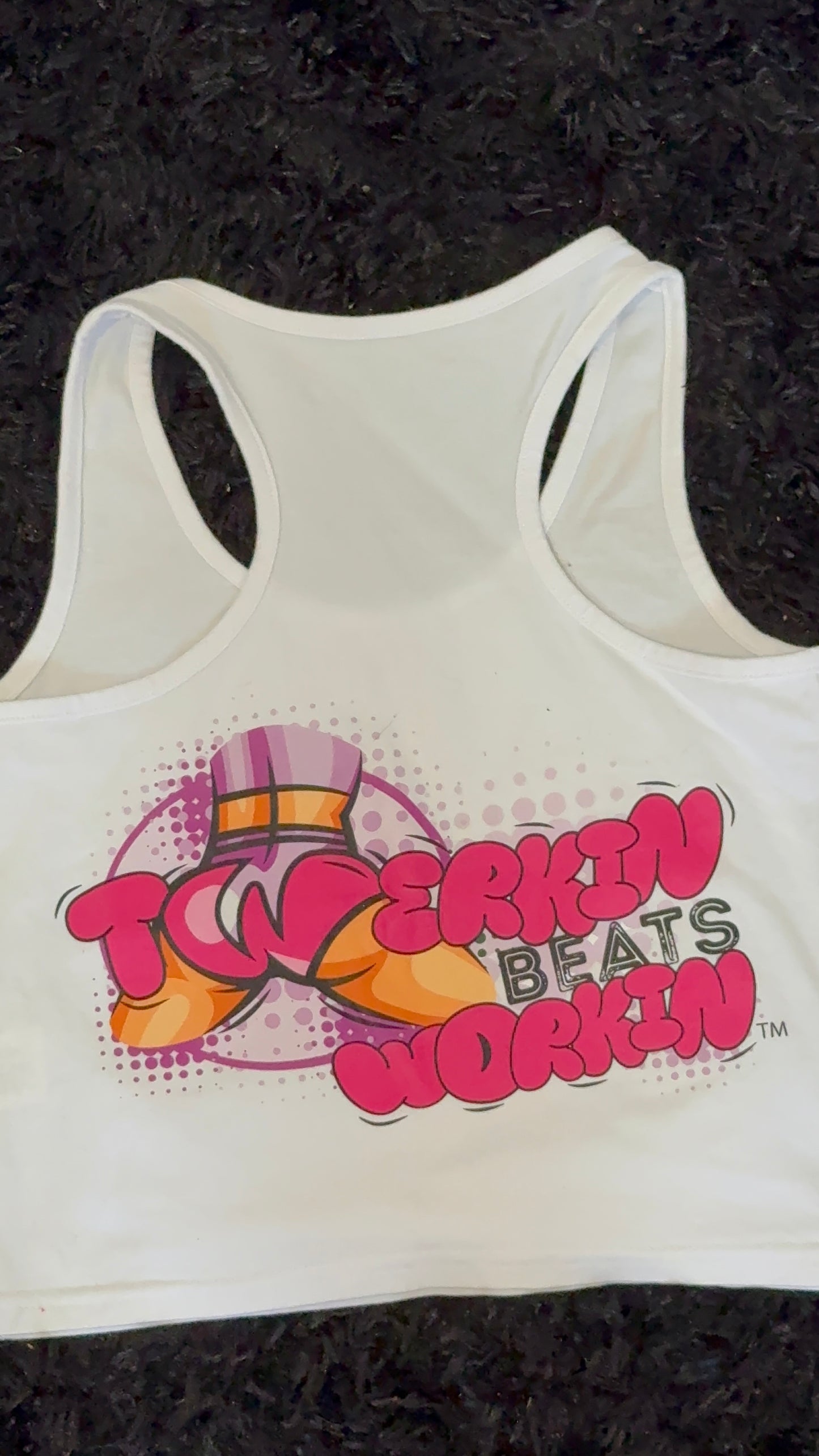 Glitter TBW on front of tank/ pink and purple TBW design on back of tank