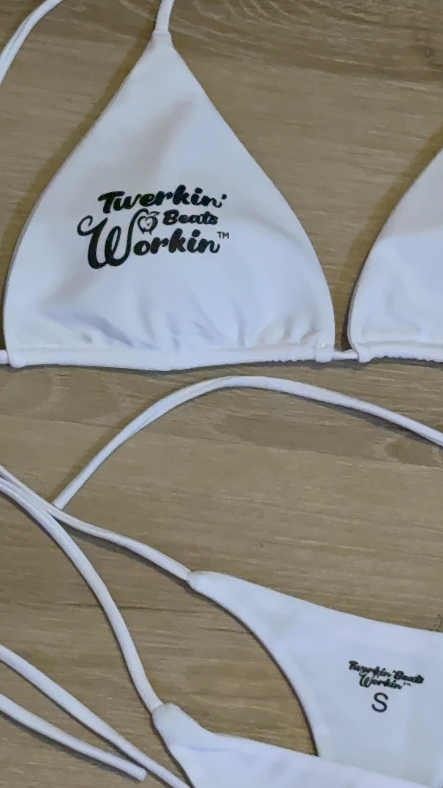 Twerkin’ Beats Workin’ peach designed bikini