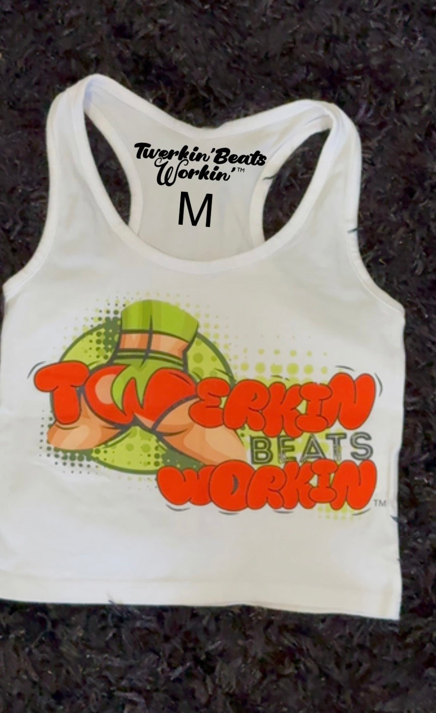 Orange and green TBW design on front of tank/glitter TBW on back of tank