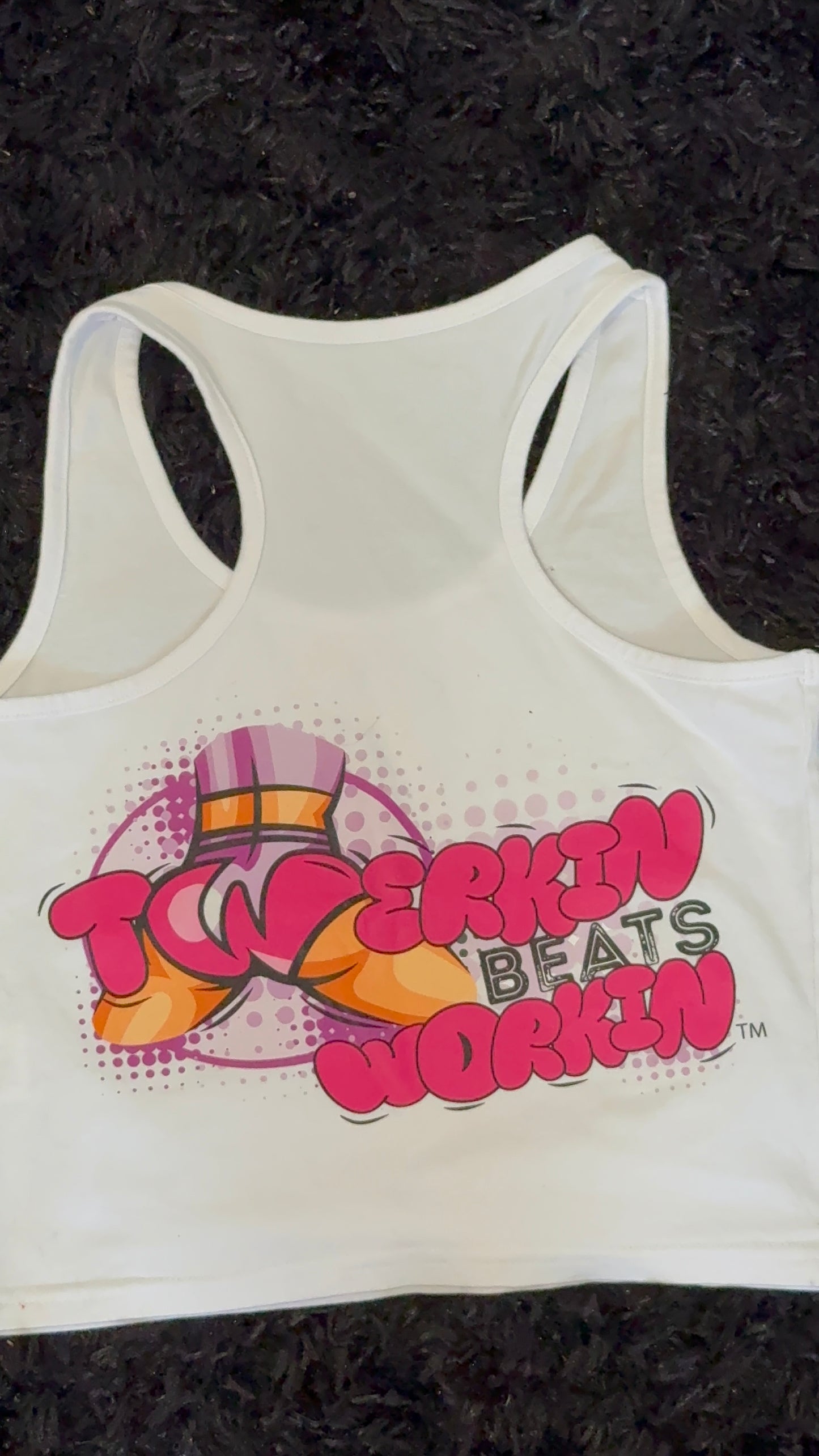 Glitter TBW on front of tank/ pink and purple TBW design on back of tank