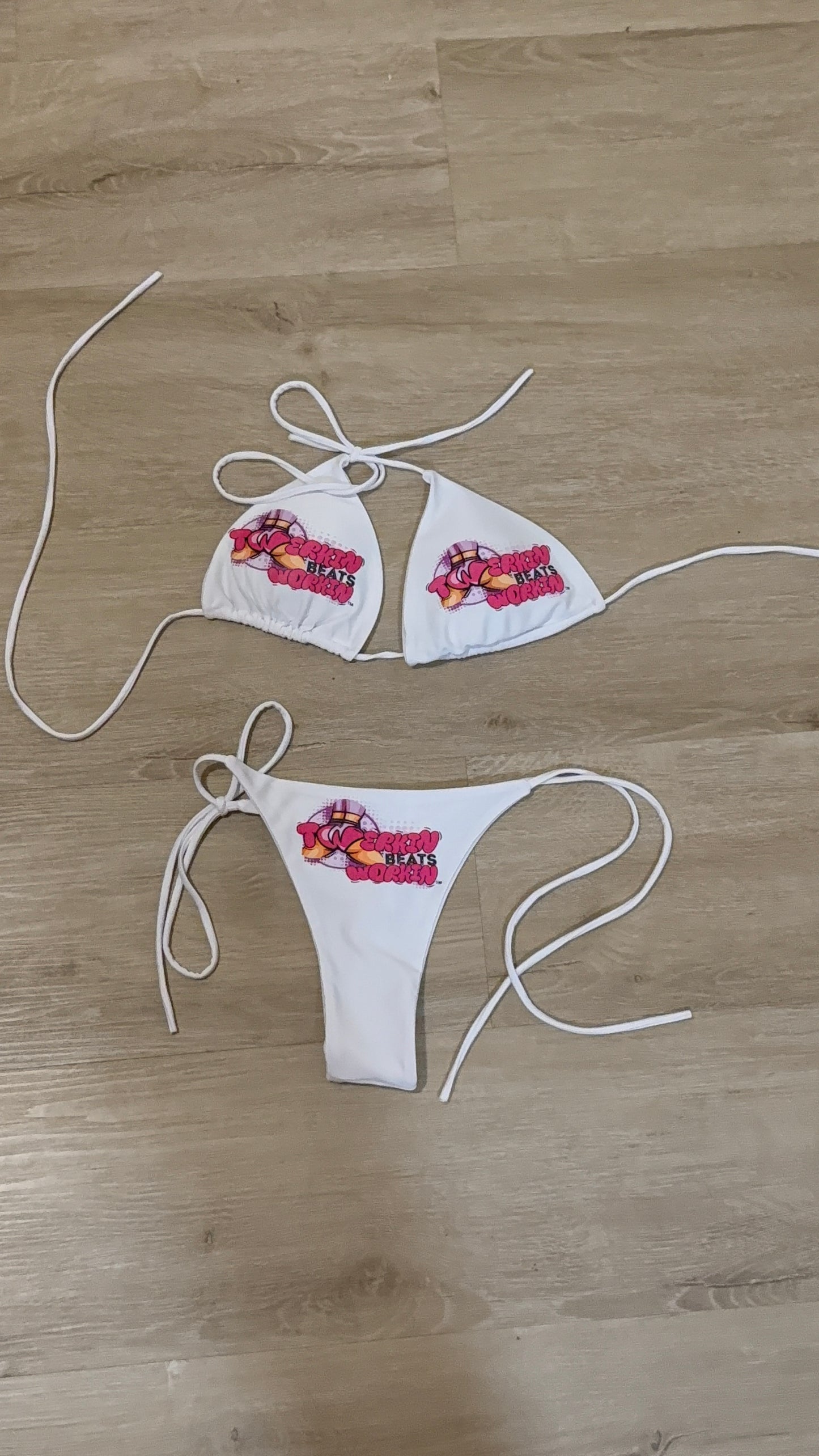 Pink & purple Twerkin’ Beats Workin’ booty designed thong string Bikini