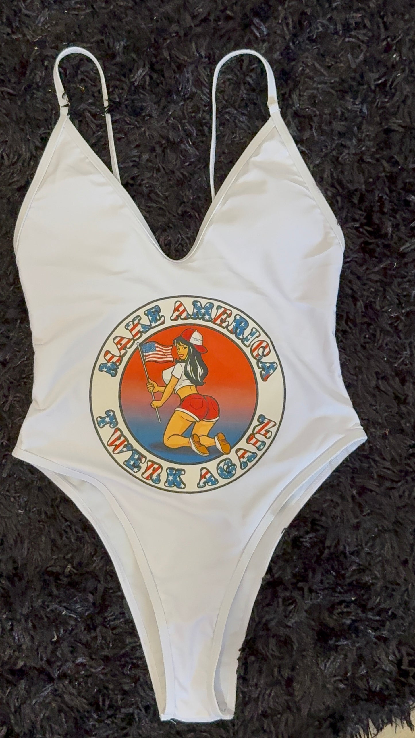 Make America Twerk Again on front of one piece