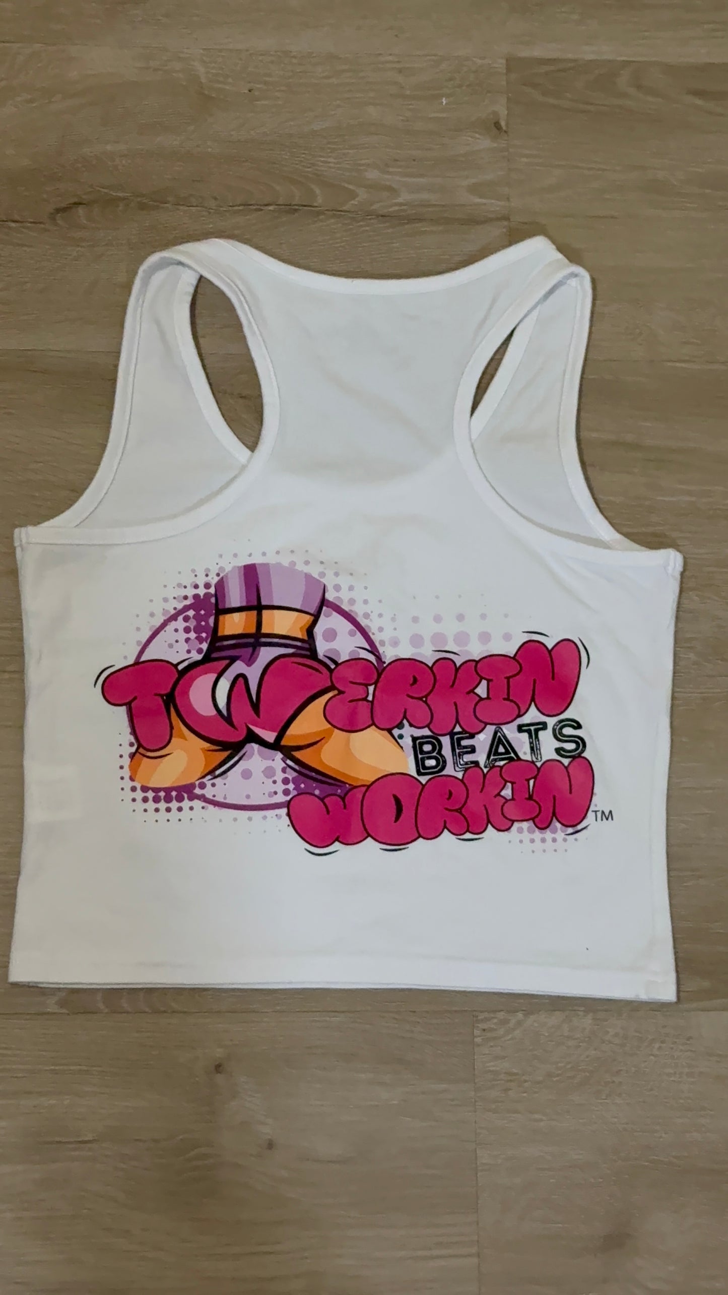 Glitter TBW on front of tank/ pink and purple TBW design on back of tank