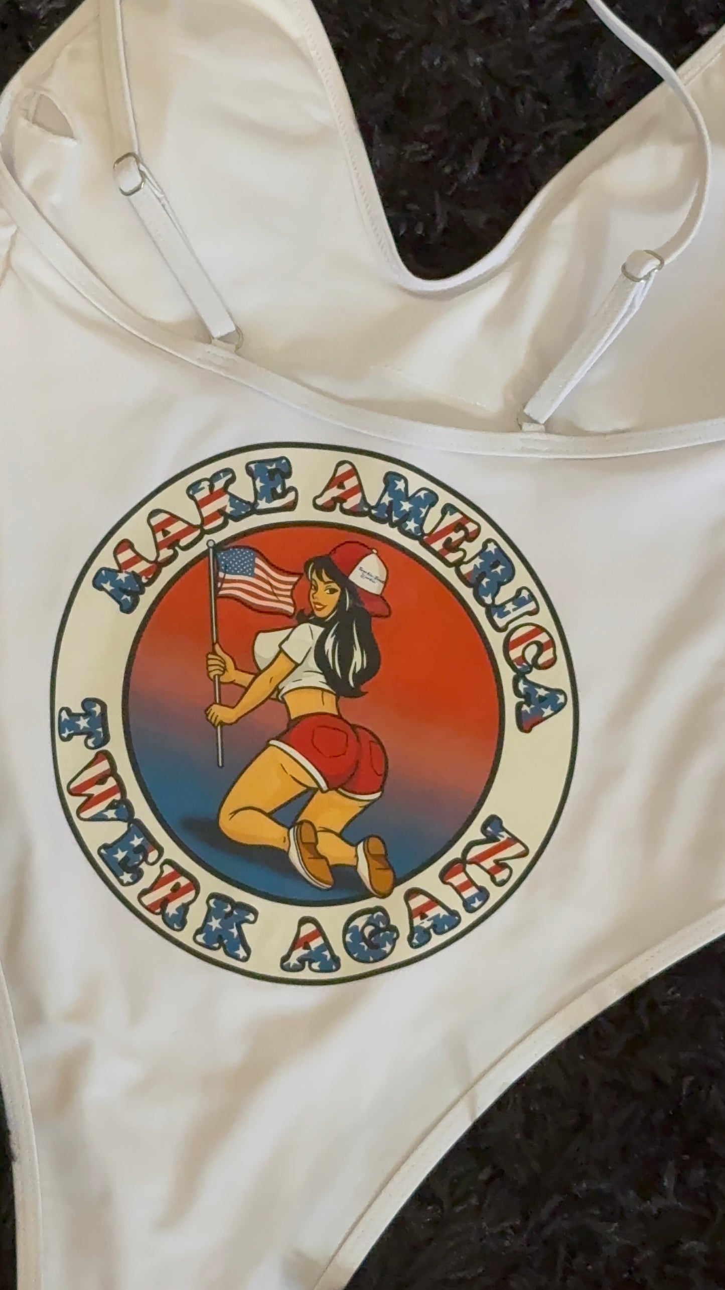 Make America Twerk Again design on Back onepiece