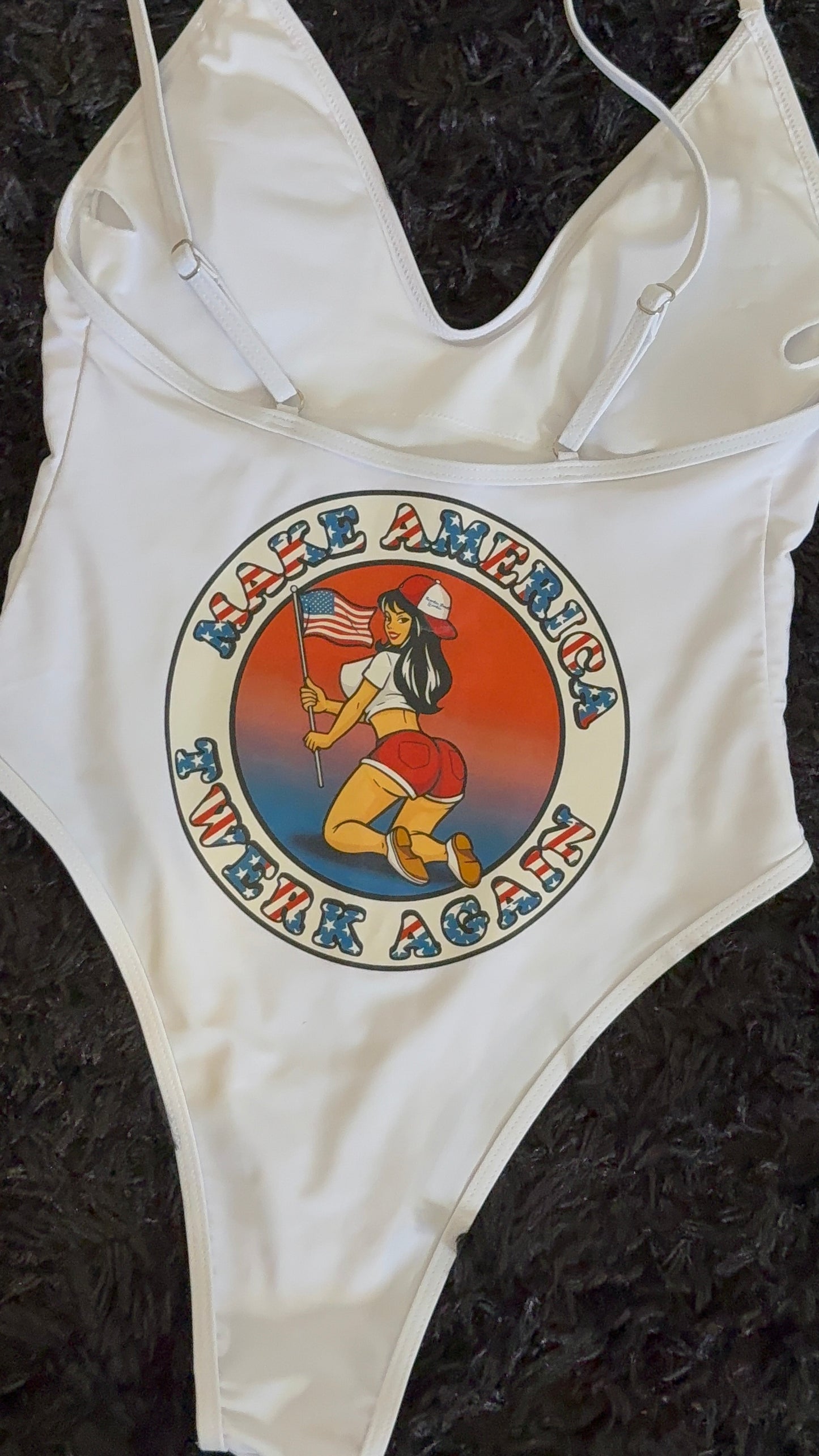 Make America Twerk Again design on Back onepiece
