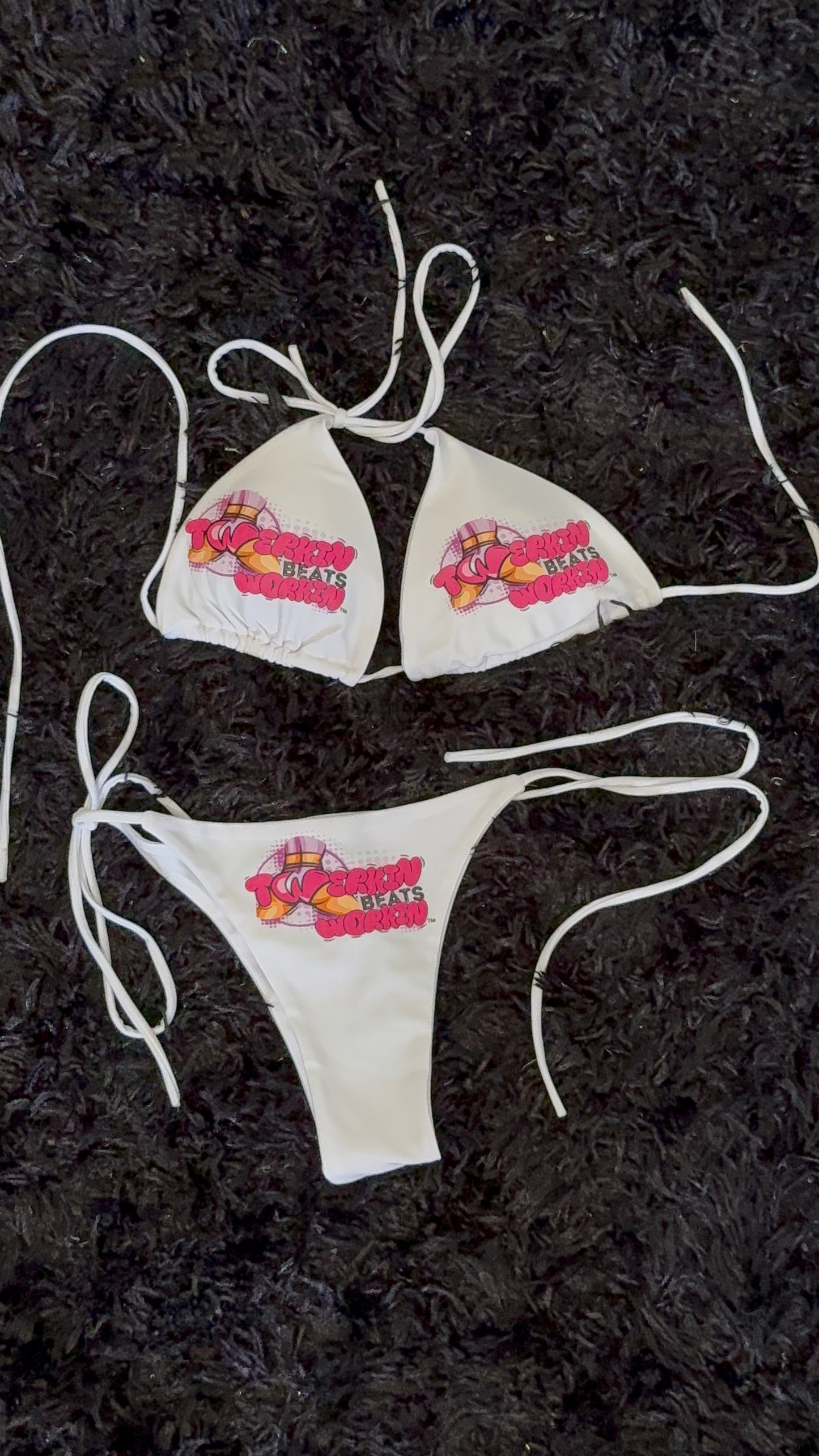 Pink & purple Twerkin’ Beats Workin’ booty designed thong string Bikini