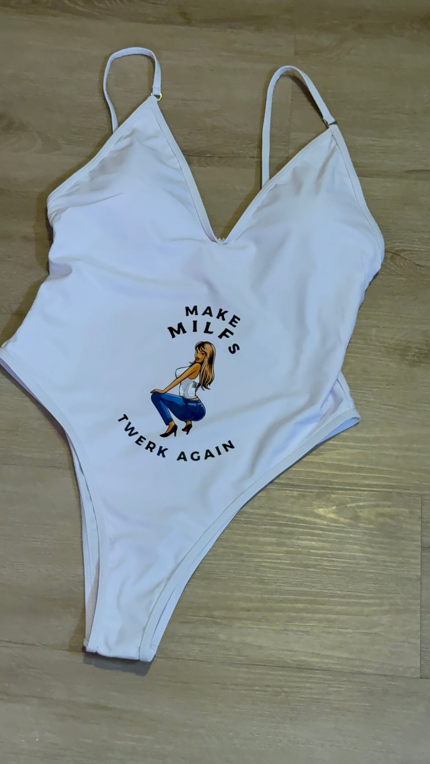 White Make Milfs Twerk Again design one piece