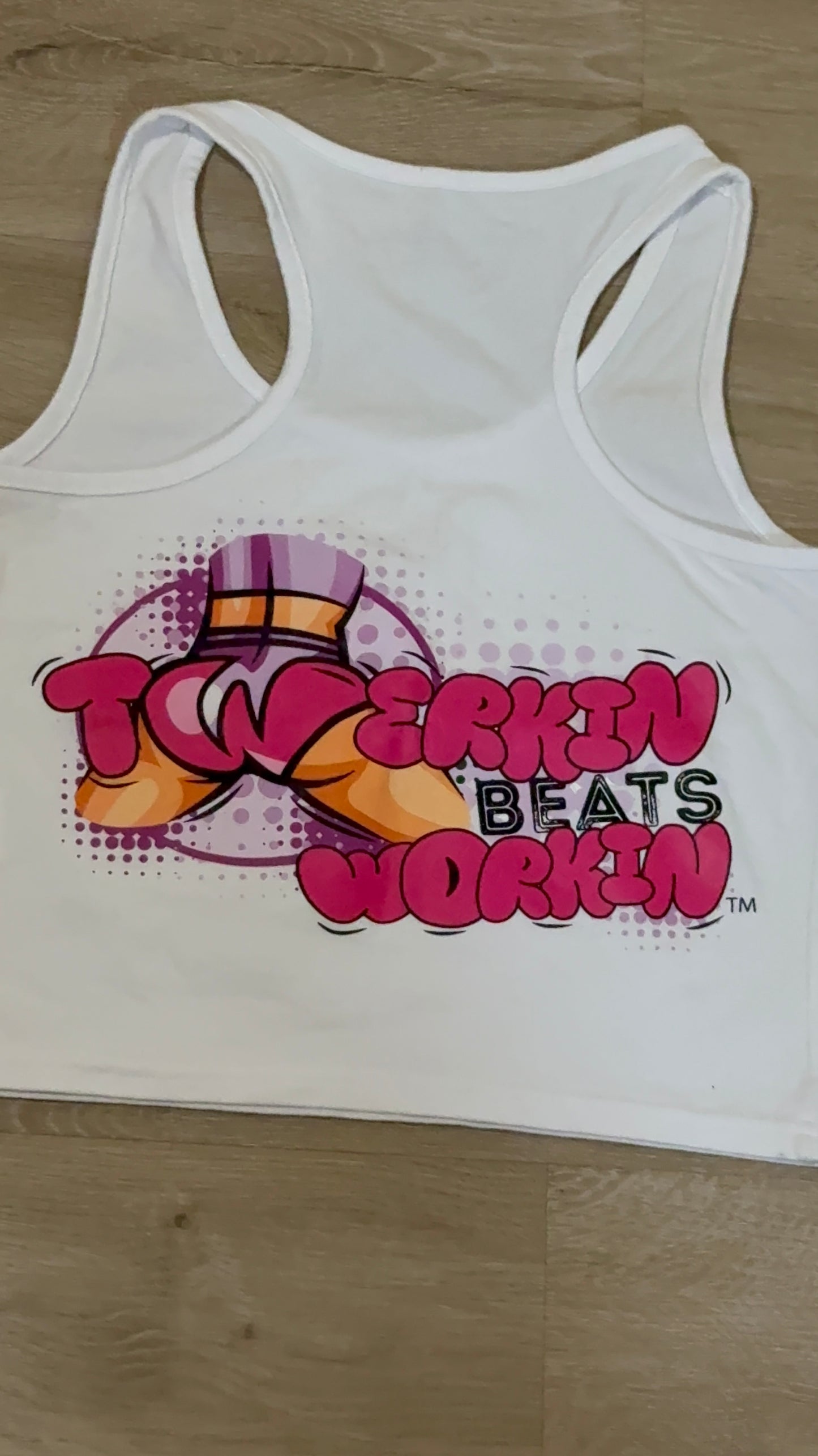 Glitter TBW on front of tank/ pink and purple TBW design on back of tank