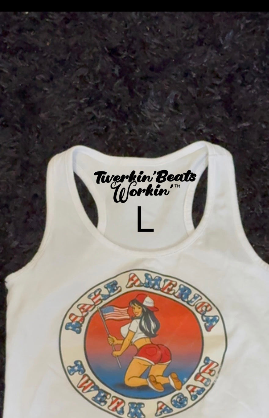 Make America twerk again twerkin’ beats workin’ design tank on front 🇺🇸