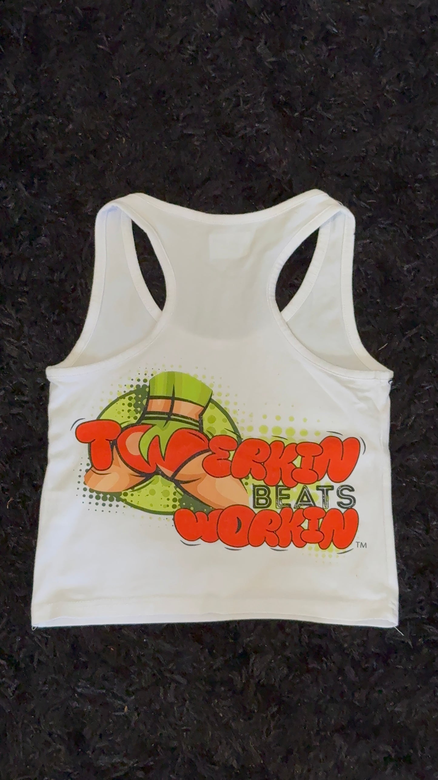 Glitter TBW on front of tank/ orange & green TBW on back of tank