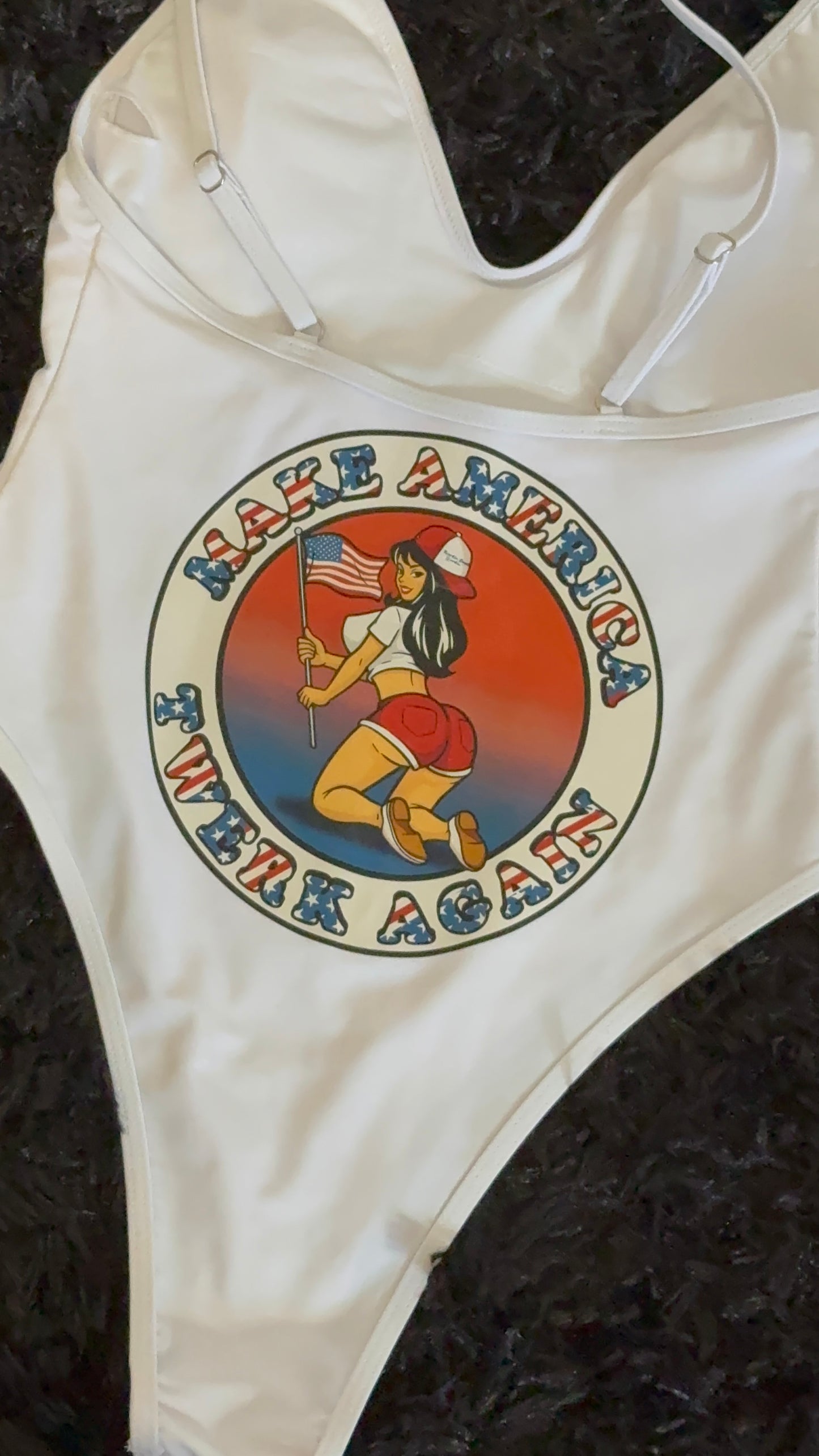 Make America Twerk Again design on Back onepiece