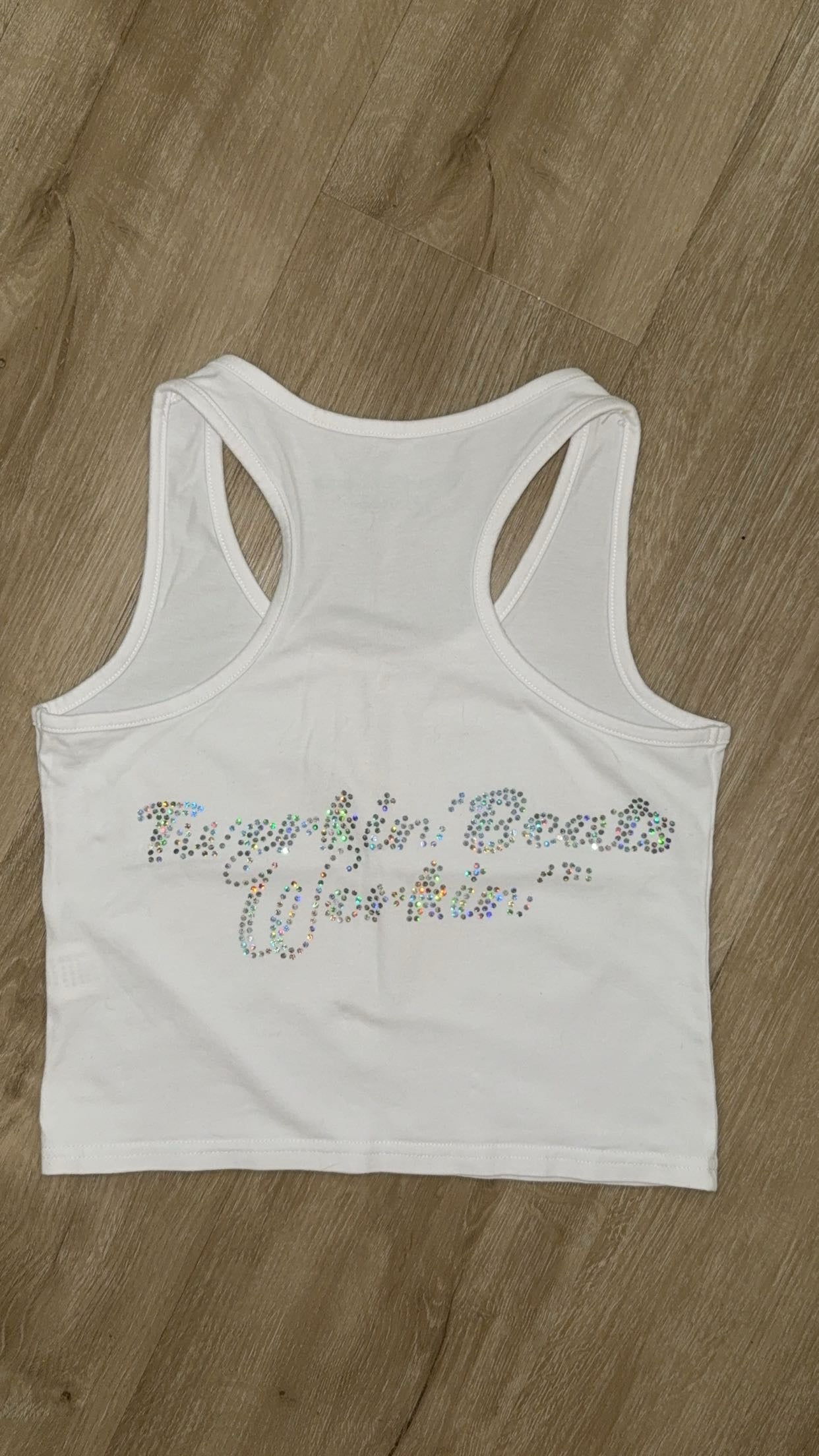 Orange and green TBW design on front of tank/glitter TBW on back of tank