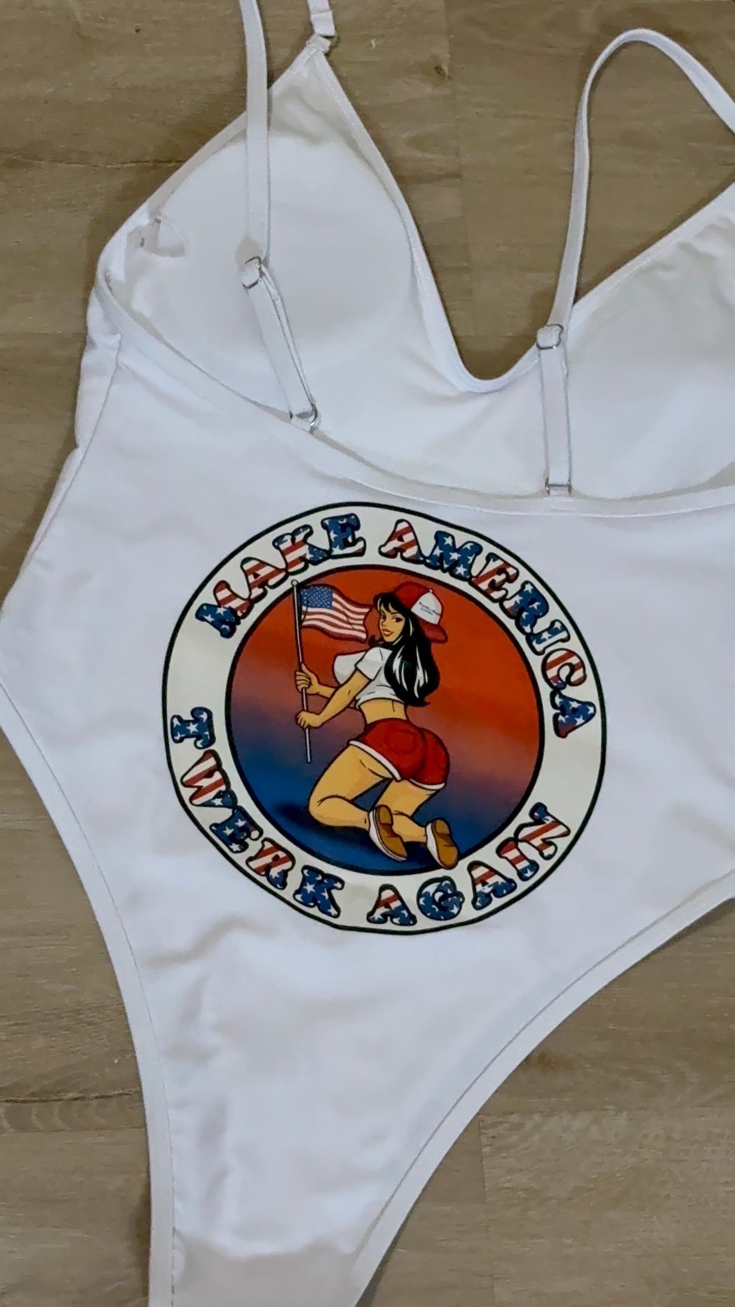 Make America Twerk Again design on Back onepiece