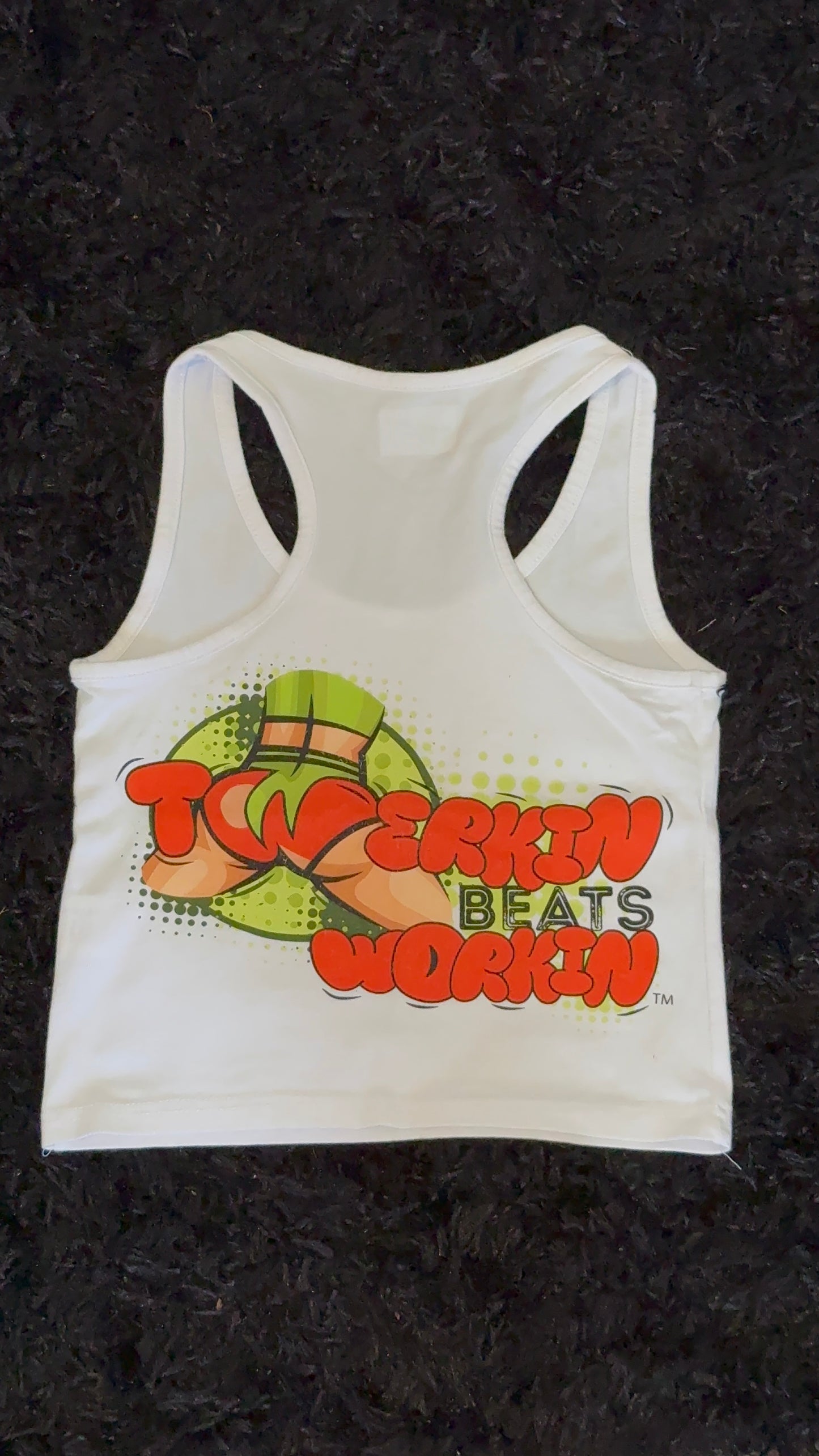 Glitter TBW on front of tank/ orange & green TBW on back of tank