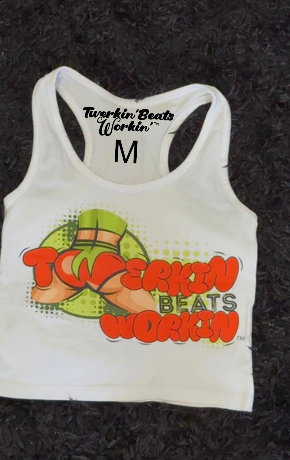 Orange and green TBW design on front of tank/glitter TBW on back of tank