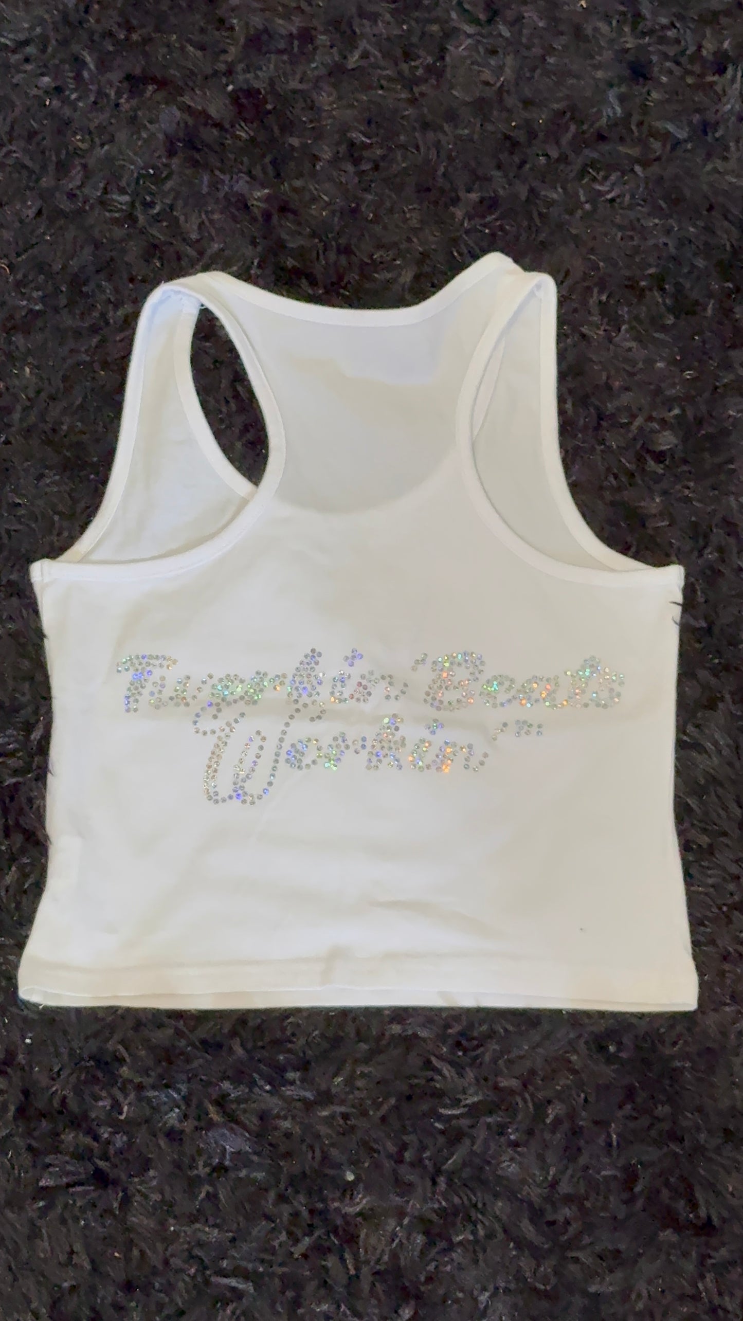 Orange and green TBW design on front of tank/glitter TBW on back of tank