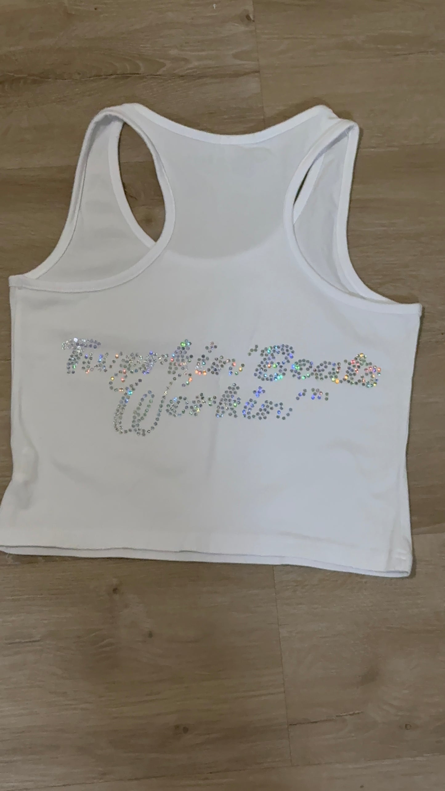 Orange and green TBW design on front of tank/glitter TBW on back of tank