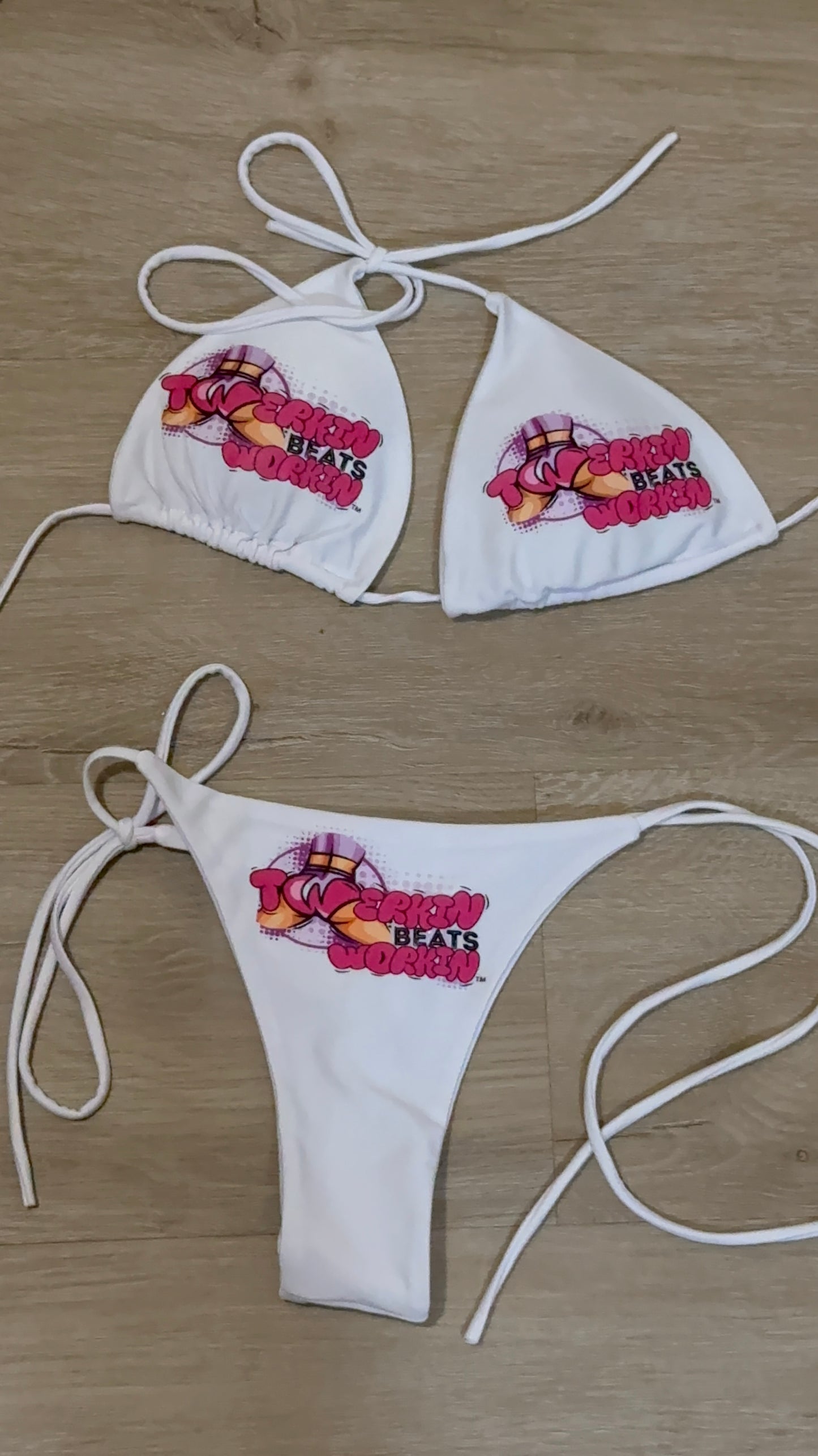 Pink & purple Twerkin’ Beats Workin’ booty designed thong string Bikini