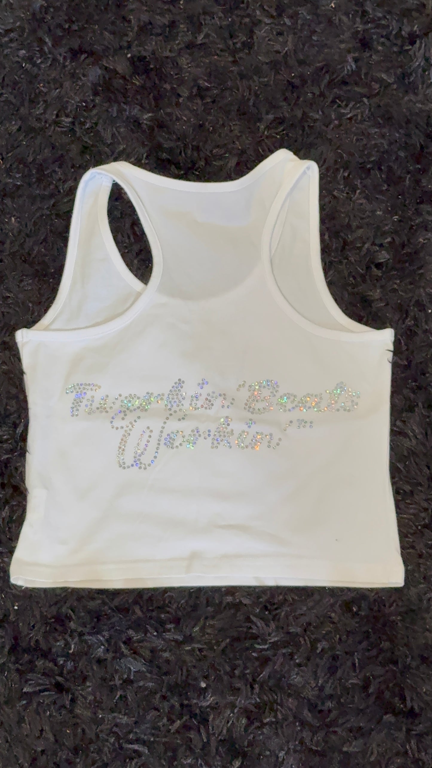 Orange and green TBW design on front of tank/glitter TBW on back of tank