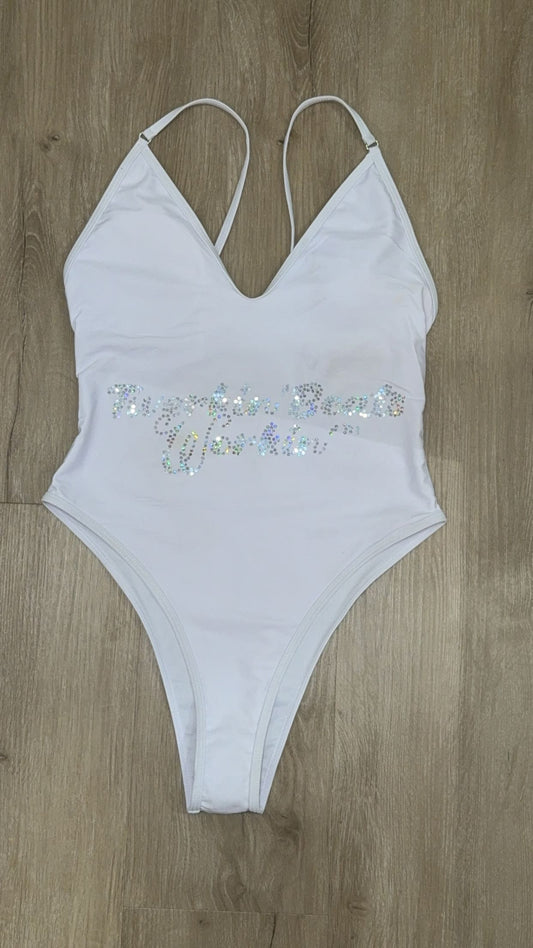 Orange and green Twerkin’ Beats Workin’ booty designed one piece