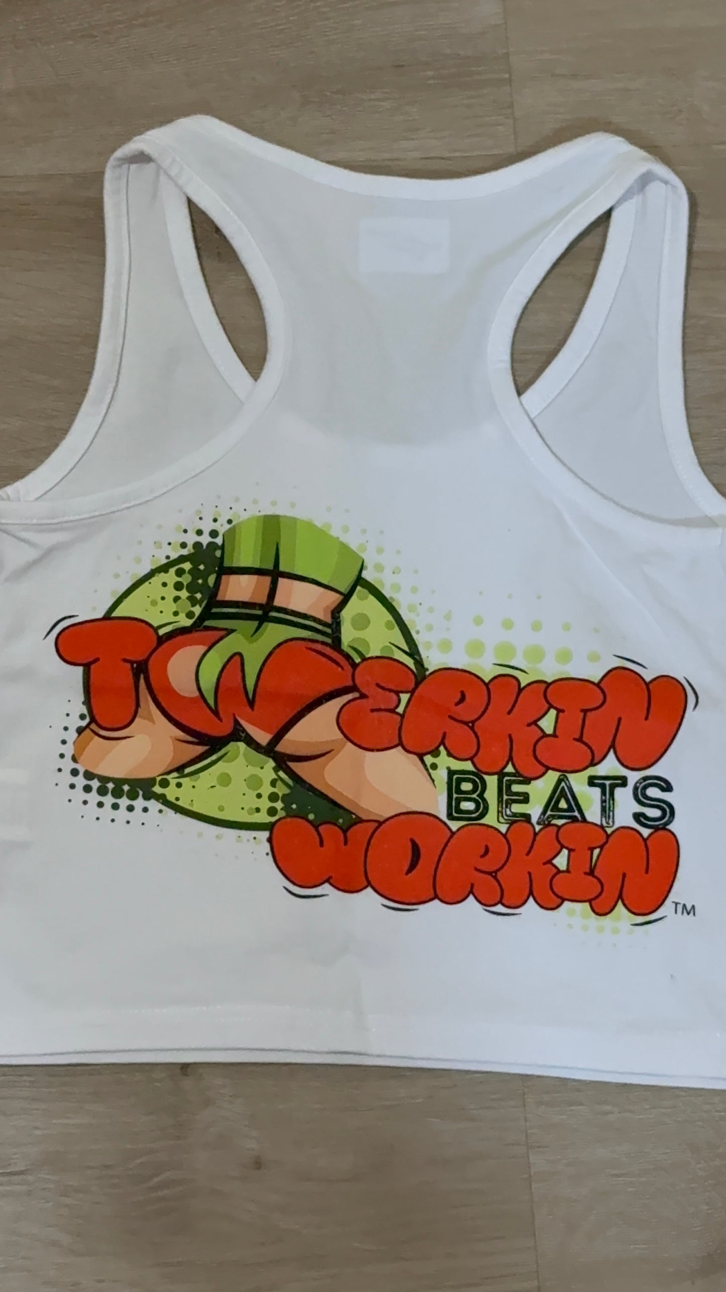 Glitter TBW on front of tank/ orange & green TBW on back of tank