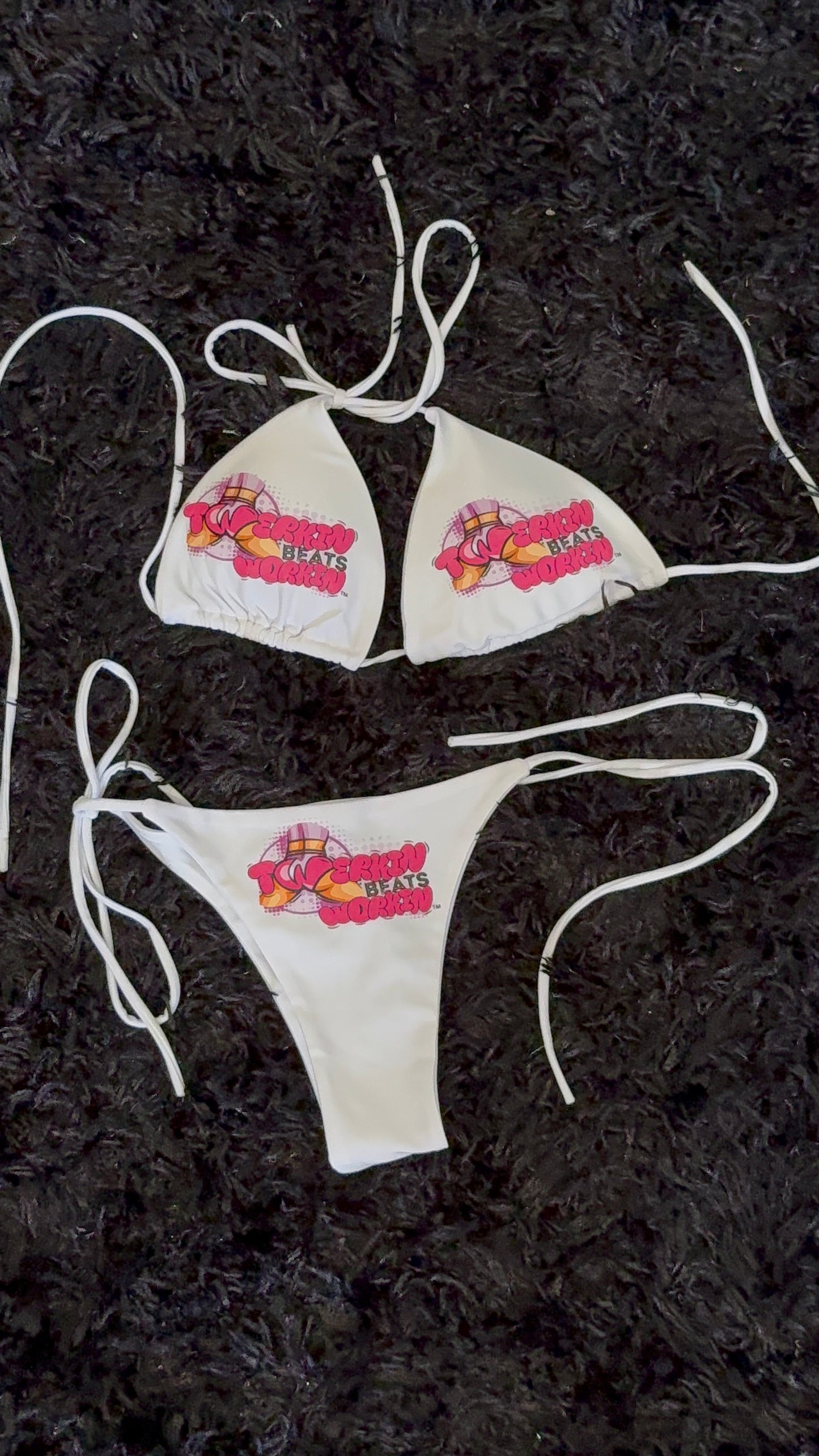 Pink & purple Twerkin’ Beats Workin’ booty designed thong string Bikini