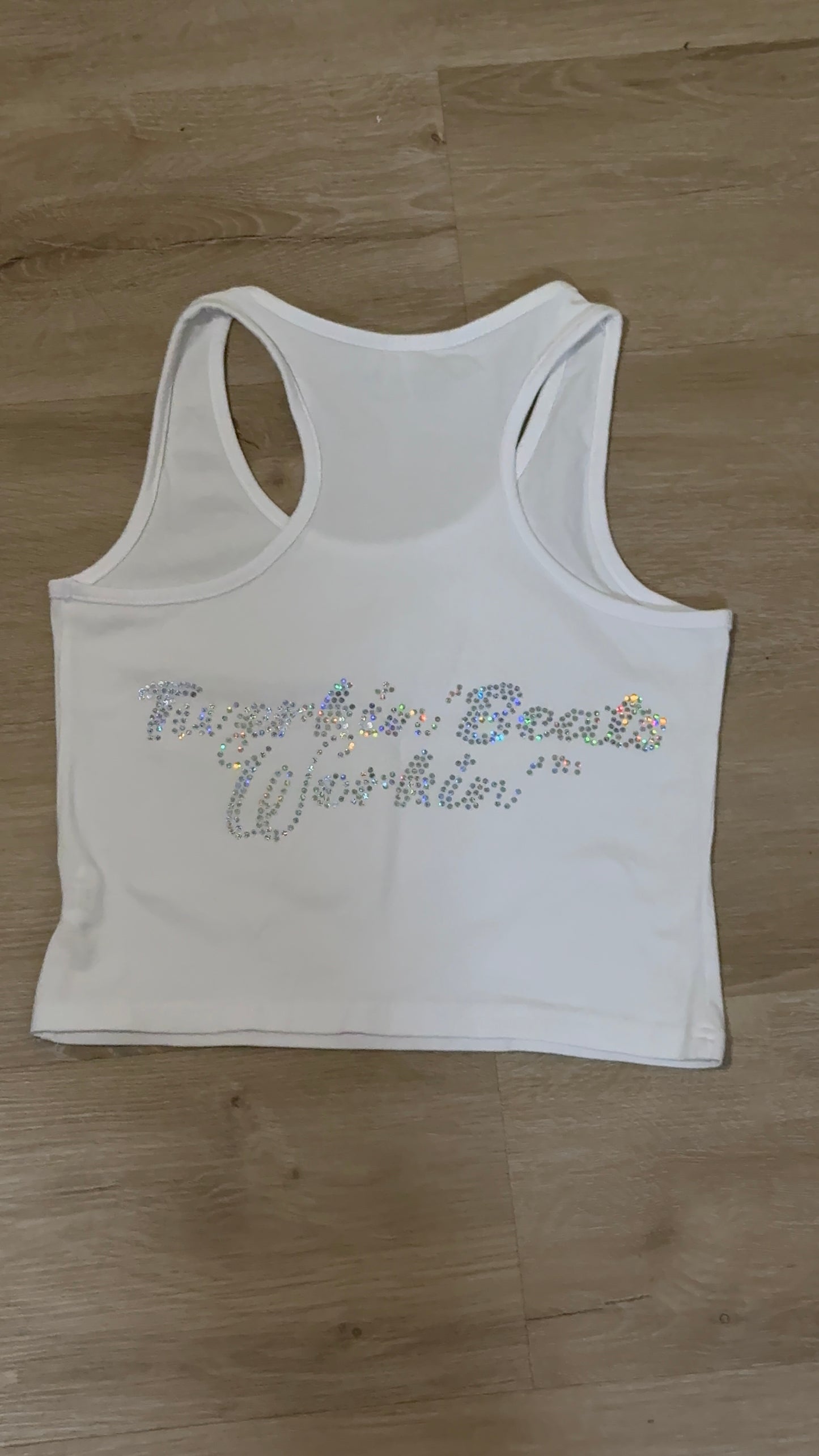 Orange and green TBW design on front of tank/glitter TBW on back of tank