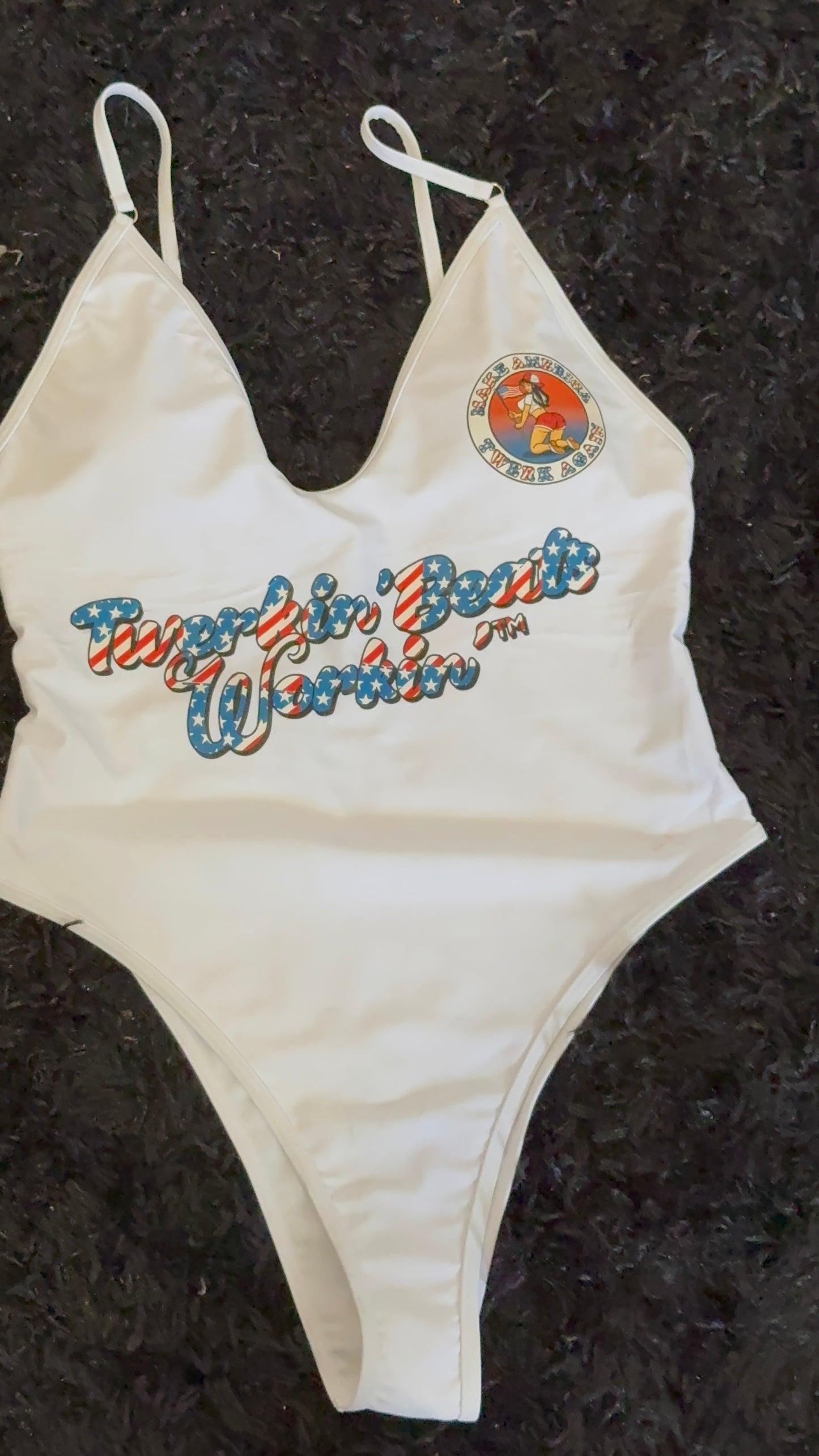 Make America Twerk Again front left boob design one piece