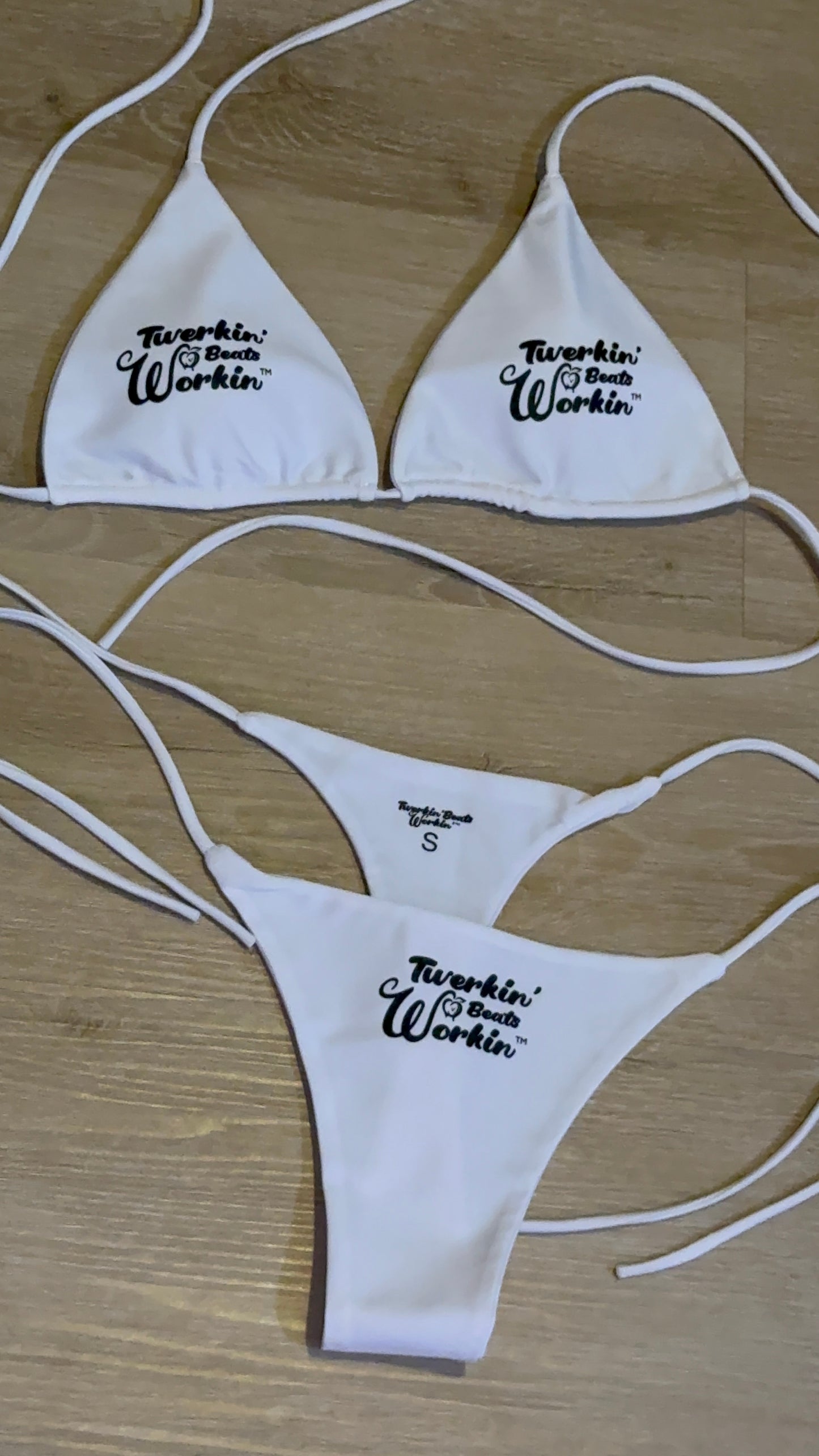 Twerkin’ Beats Workin’ peach designed bikini